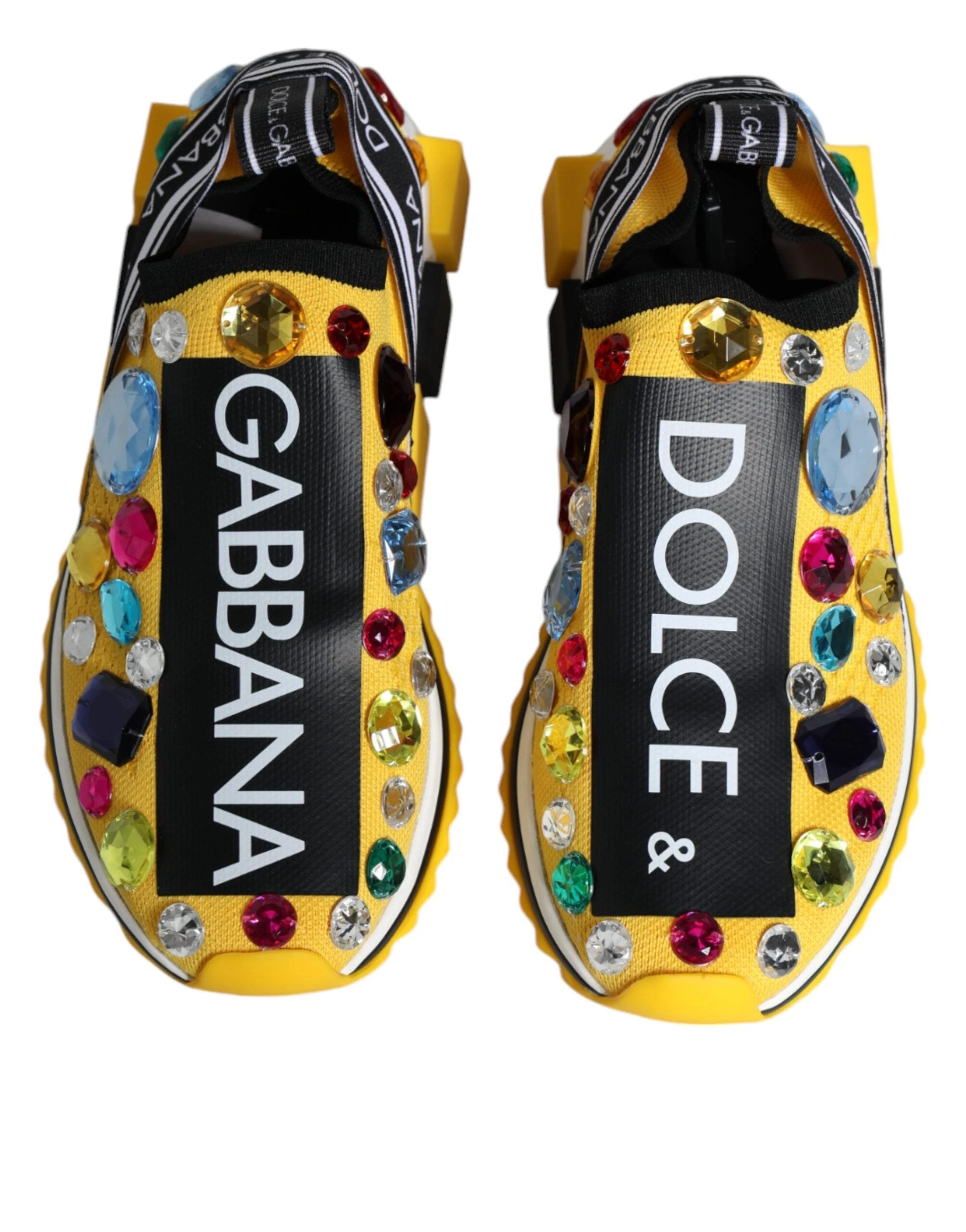 Dolce & Gabbana Yellow Sorrento Crystals Low Top Sneakers Shoes by Dolce & Gabbana