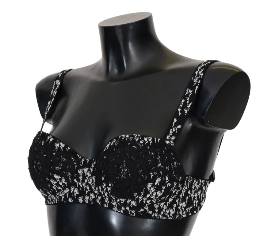 Dolce & Gabbana Black Silk White Lace Stretch Underwear Bra by Dolce & Gabbana