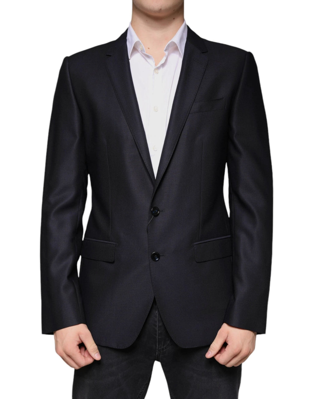 Dolce & Gabbana Dark Blue Wool Single Breasted Dress Coat Blazer by Dolce & Gabbana