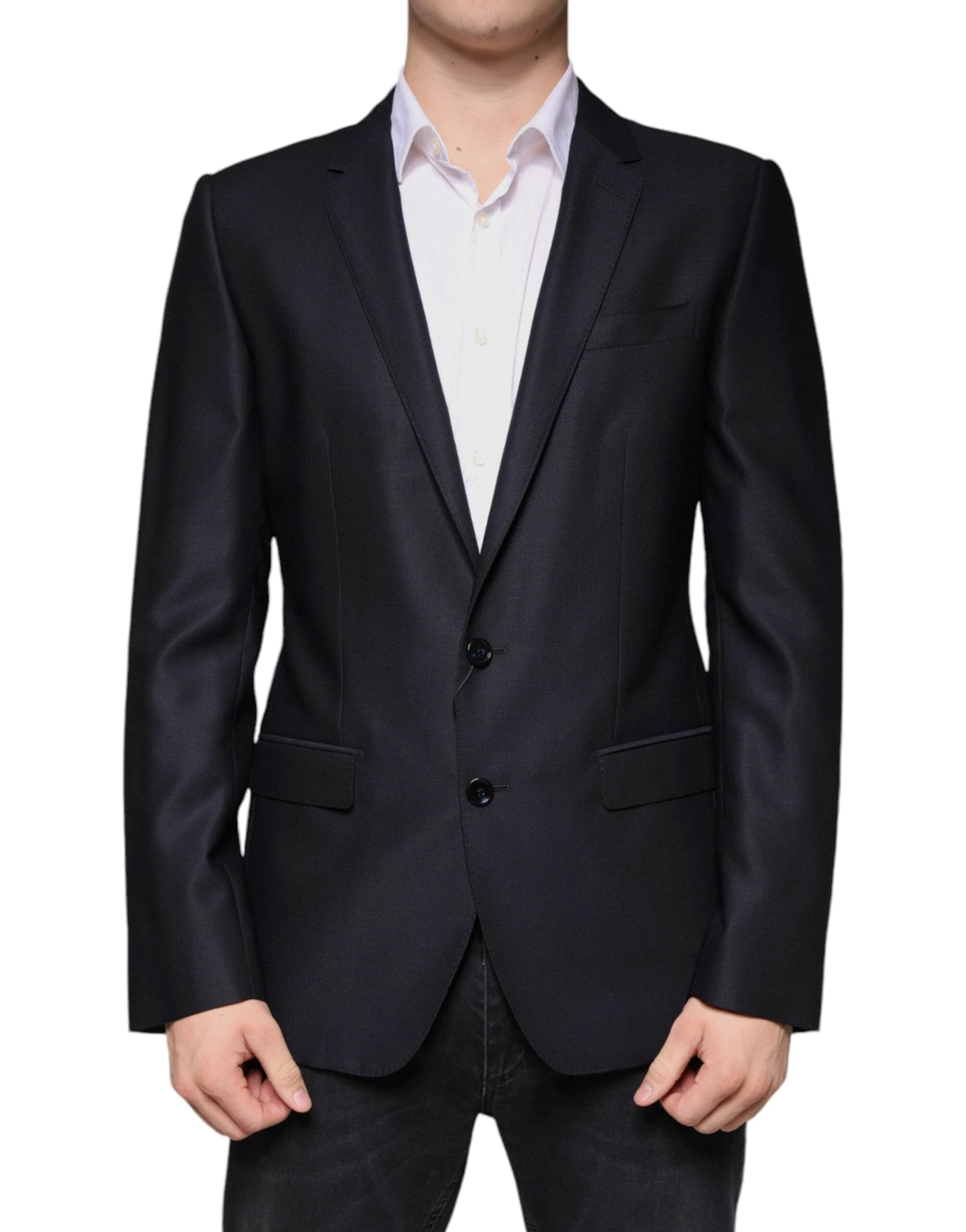 Dolce & Gabbana Dark Blue Wool Single Breasted Dress Coat Blazer by Dolce & Gabbana