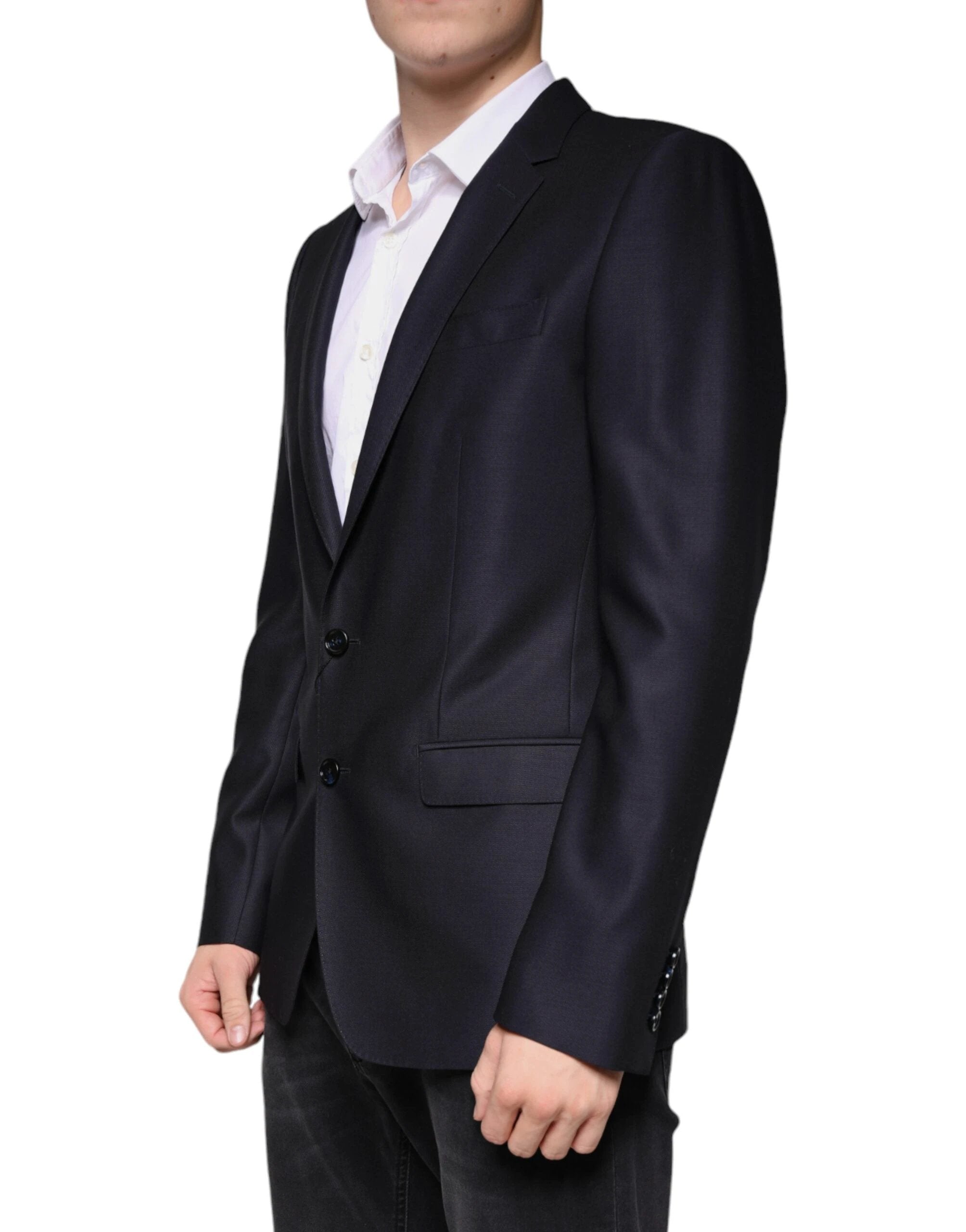 Dolce & Gabbana Dark Blue Wool Single Breasted Dress Coat Blazer by Dolce & Gabbana