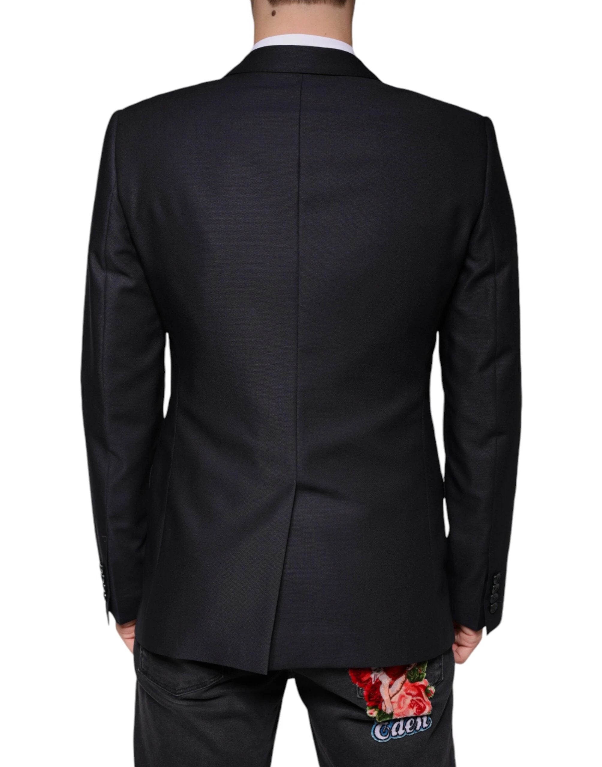 Dolce & Gabbana Dark Blue Wool Single Breasted Dress Coat Blazer by Dolce & Gabbana