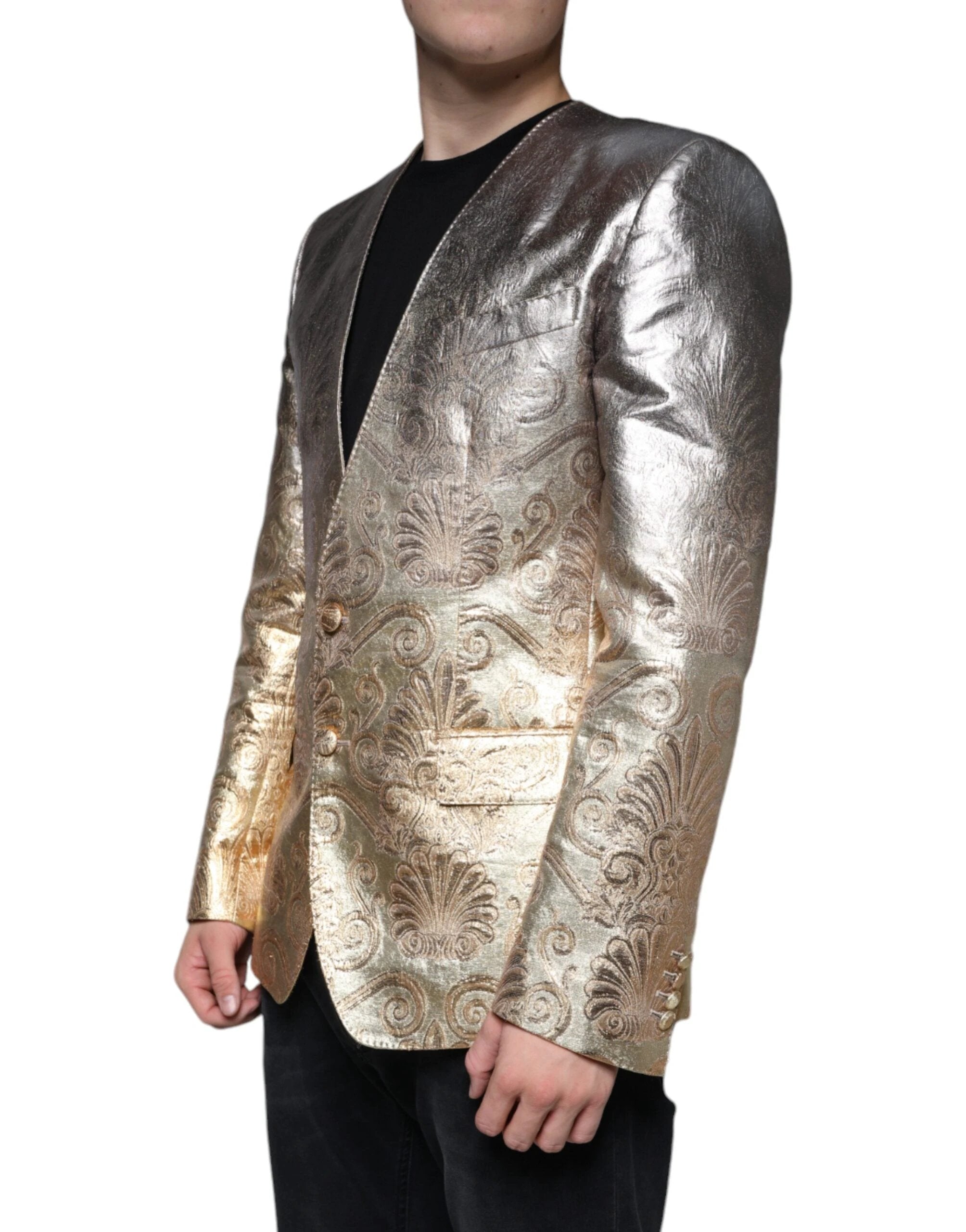 Dolce & Gabbana Gold Jacquard Single Breasted Dress Blazer by Dolce & Gabbana