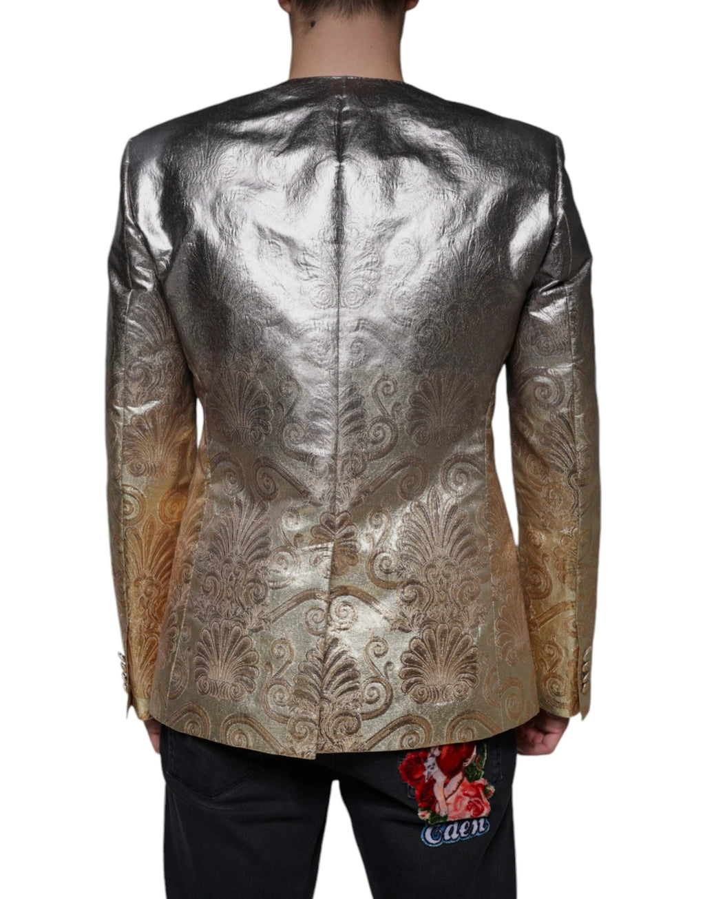 Dolce & Gabbana Gold Jacquard Single Breasted Dress Blazer by Dolce & Gabbana