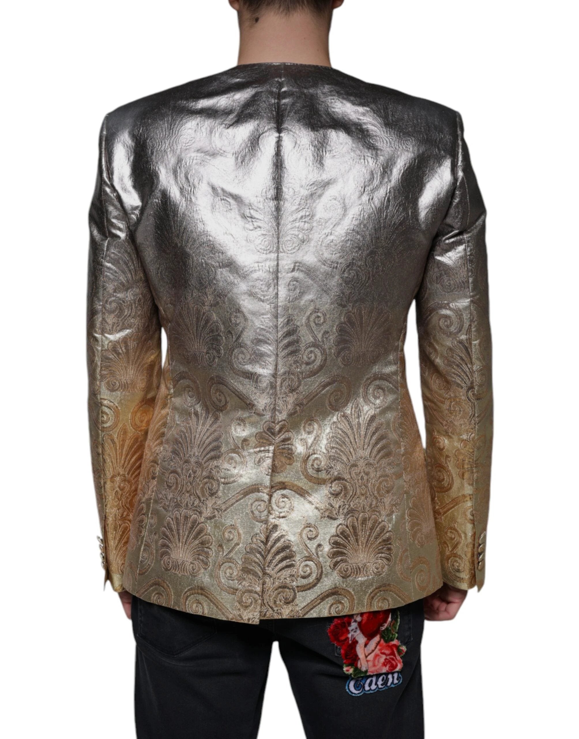Dolce & Gabbana Gold Jacquard Single Breasted Dress Blazer by Dolce & Gabbana