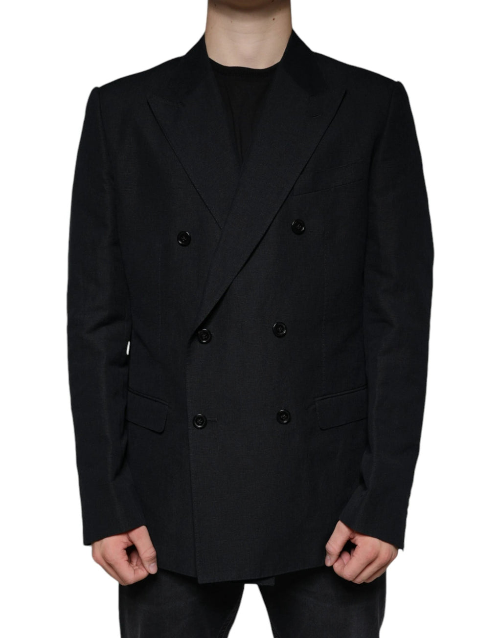Dolce & Gabbana Black Linen Double Breasted Dress Blazer by Dolce & Gabbana