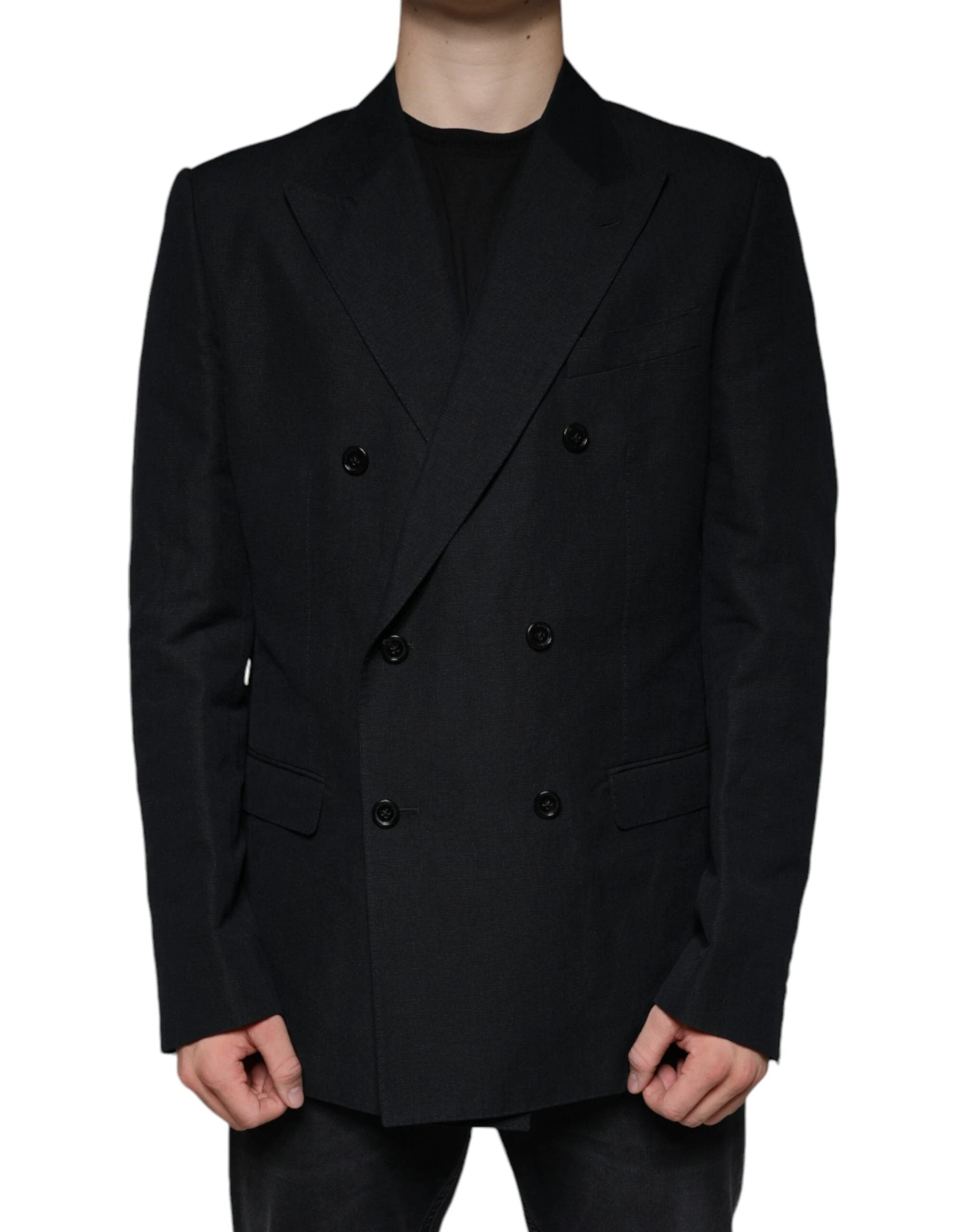 Dolce & Gabbana Black Linen Double Breasted Dress Blazer by Dolce & Gabbana