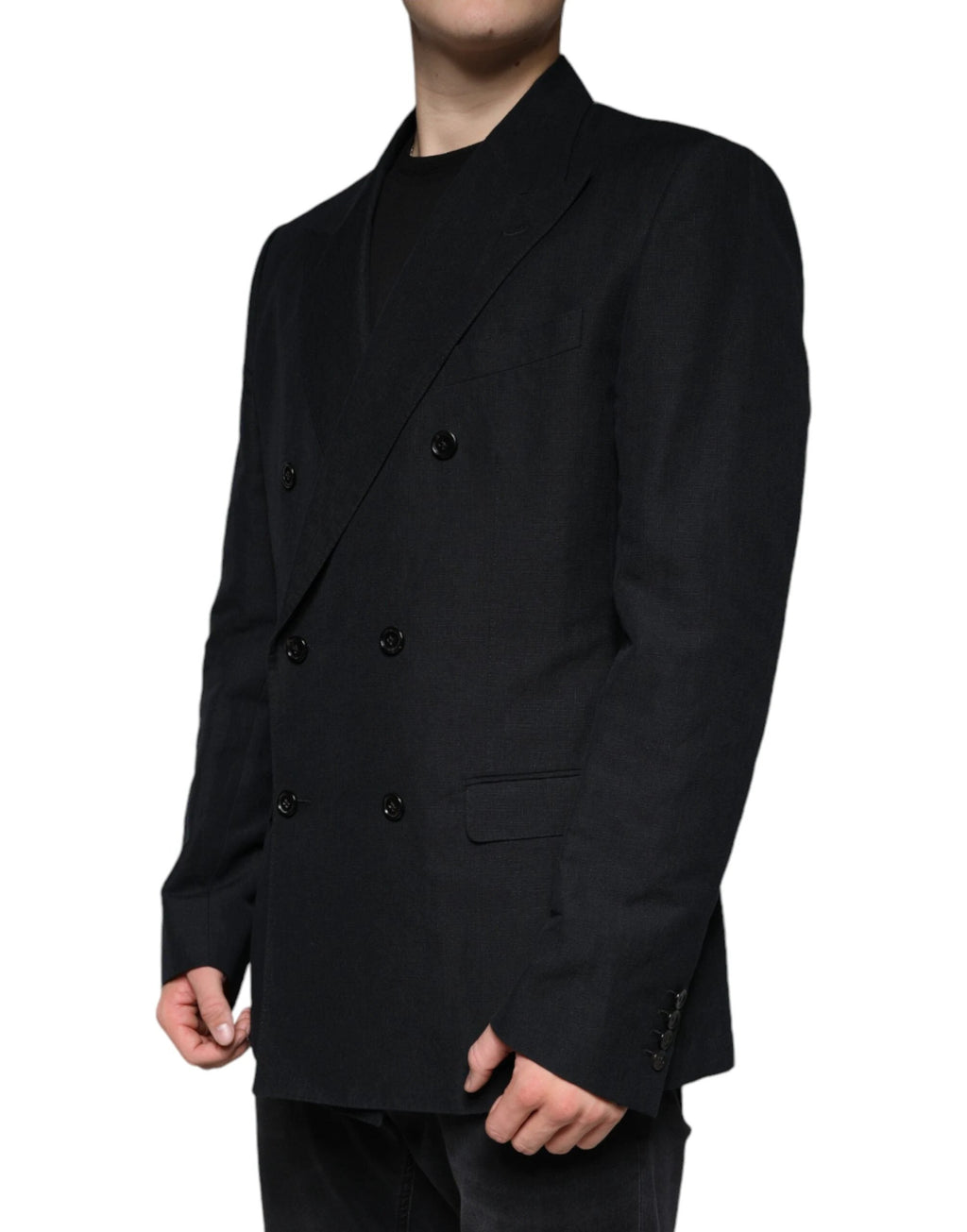 Dolce & Gabbana Black Linen Double Breasted Dress Blazer by Dolce & Gabbana