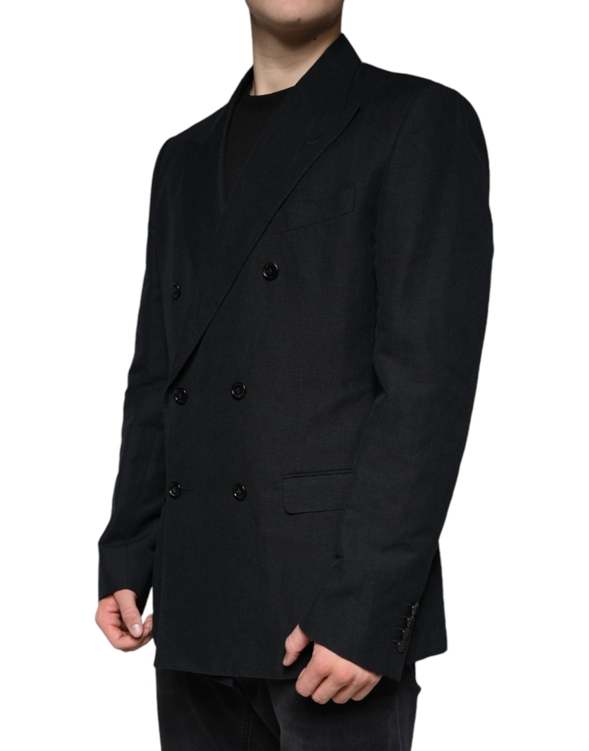Dolce & Gabbana Black Linen Double Breasted Dress Blazer by Dolce & Gabbana