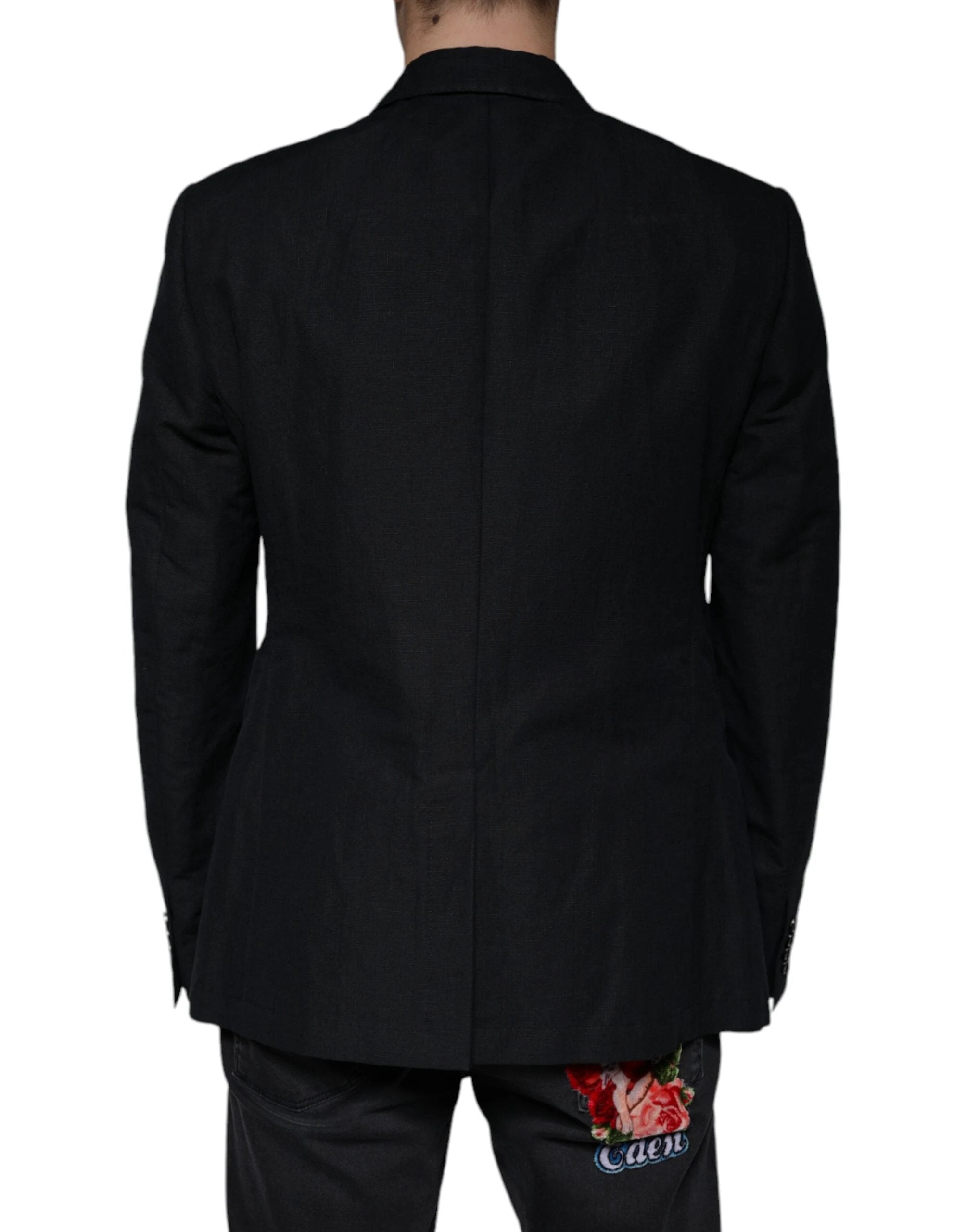 Dolce & Gabbana Black Linen Double Breasted Dress Blazer by Dolce & Gabbana