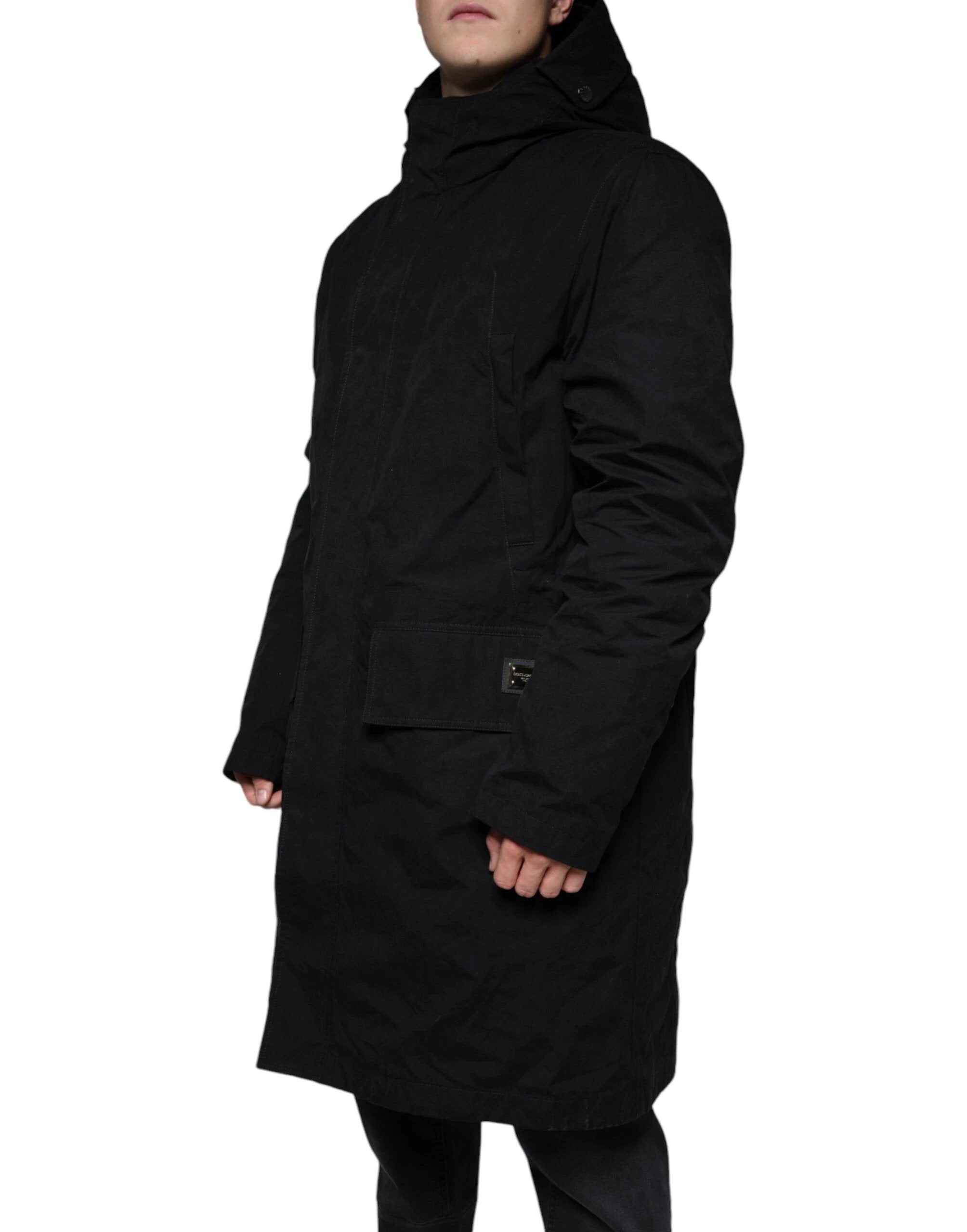 Dolce & Gabbana Black Hooded Parka Cotton Trench Coat Jacket by Dolce & Gabbana