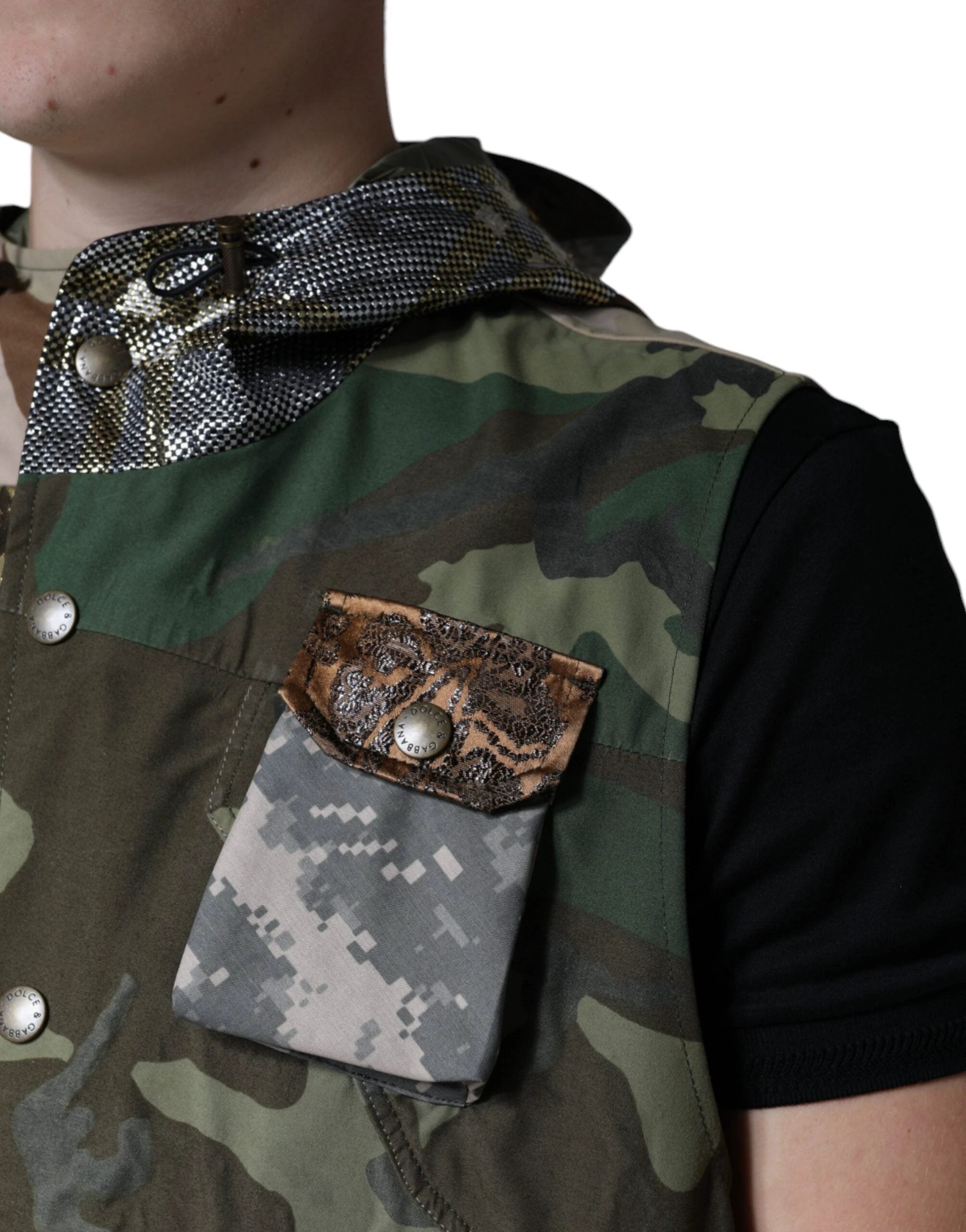 Dolce & Gabbana Multicolor Patchwork Hooded Vest Jacket by Dolce & Gabbana