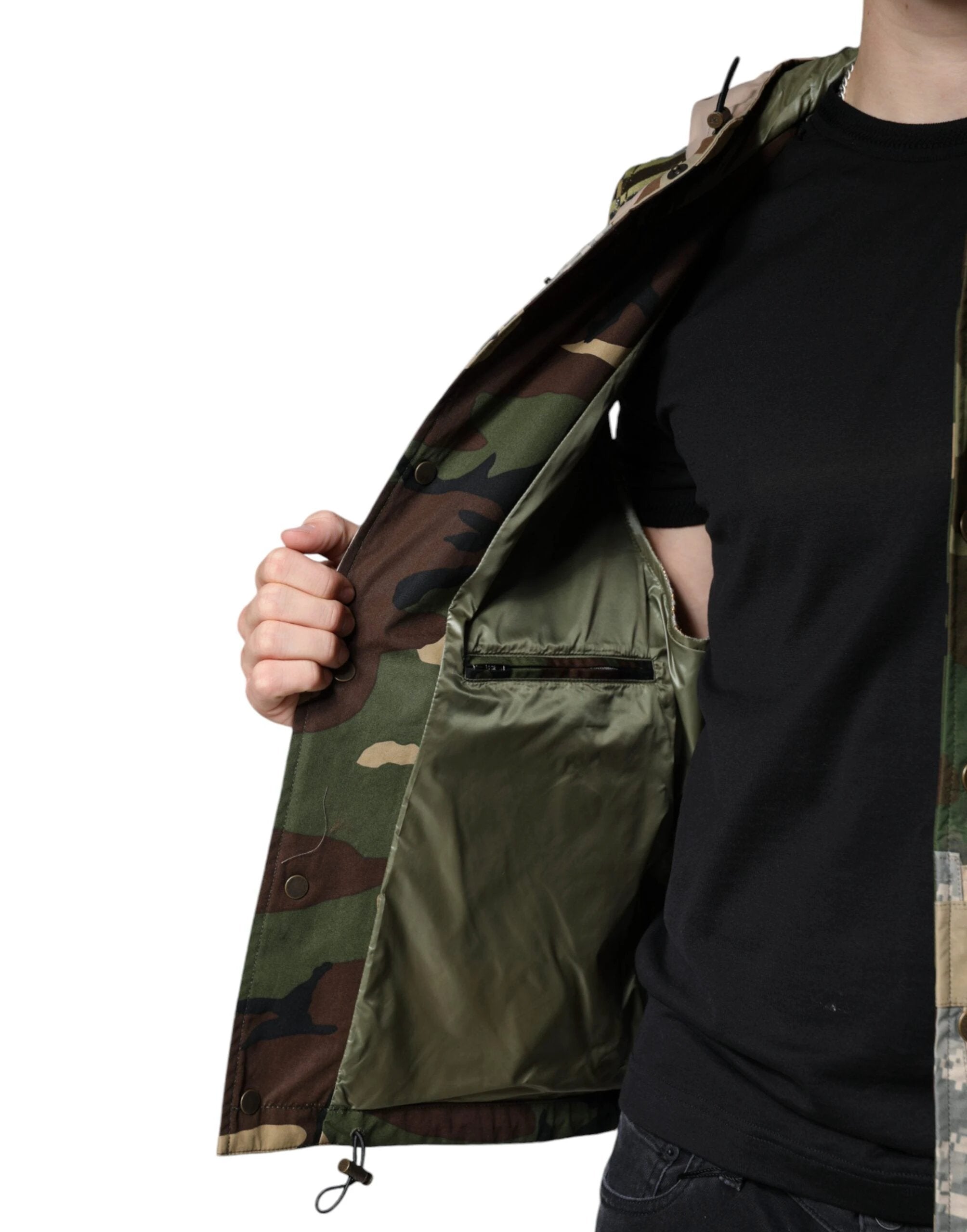 Dolce & Gabbana Multicolor Patchwork Hooded Vest Jacket by Dolce & Gabbana