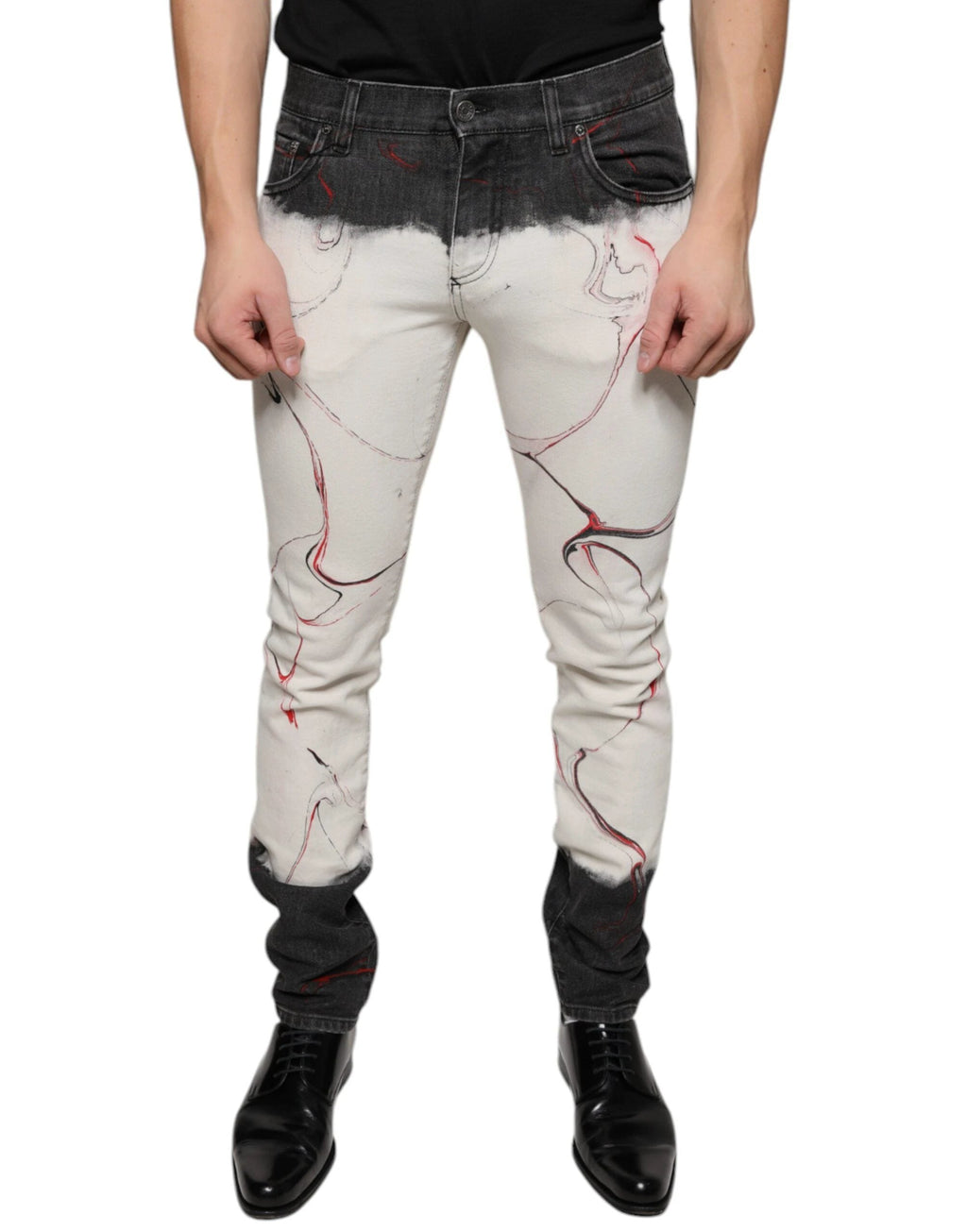 Dolce & Gabbana Black White Printed Skinny Men Denim Jeans by Dolce & Gabbana