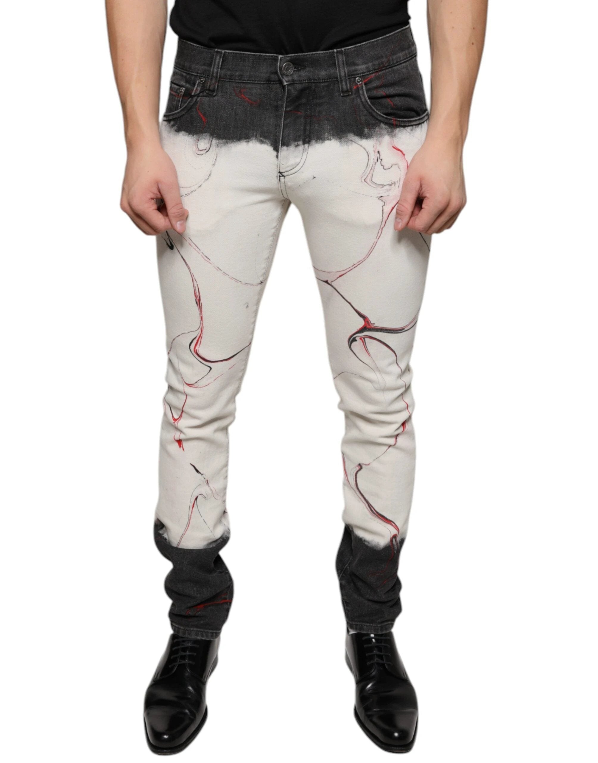Dolce & Gabbana Black White Printed Skinny Men Denim Jeans by Dolce & Gabbana