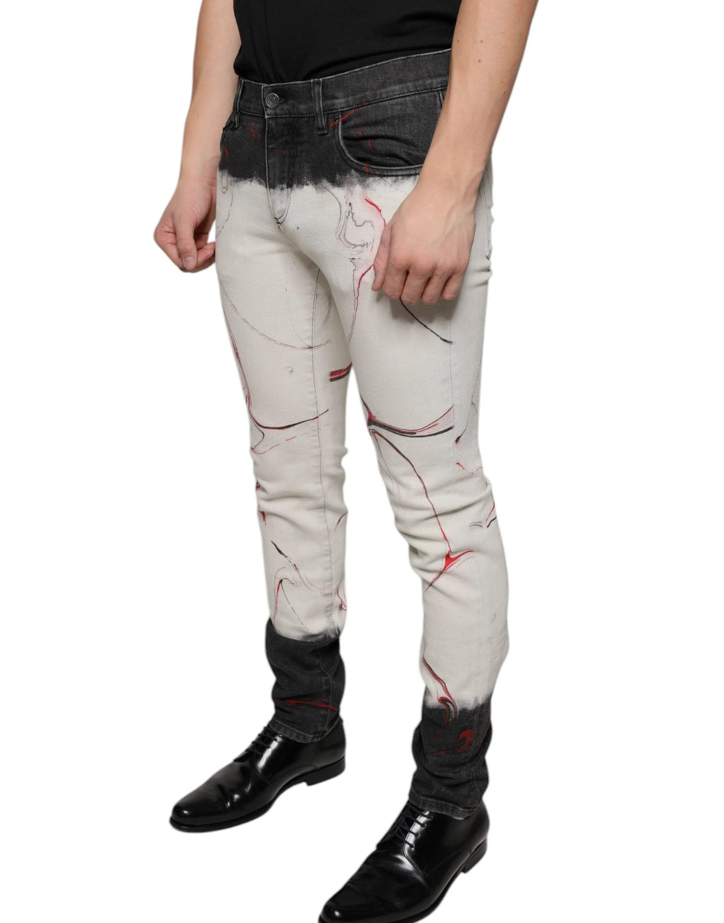 Dolce & Gabbana Black White Printed Skinny Men Denim Jeans by Dolce & Gabbana