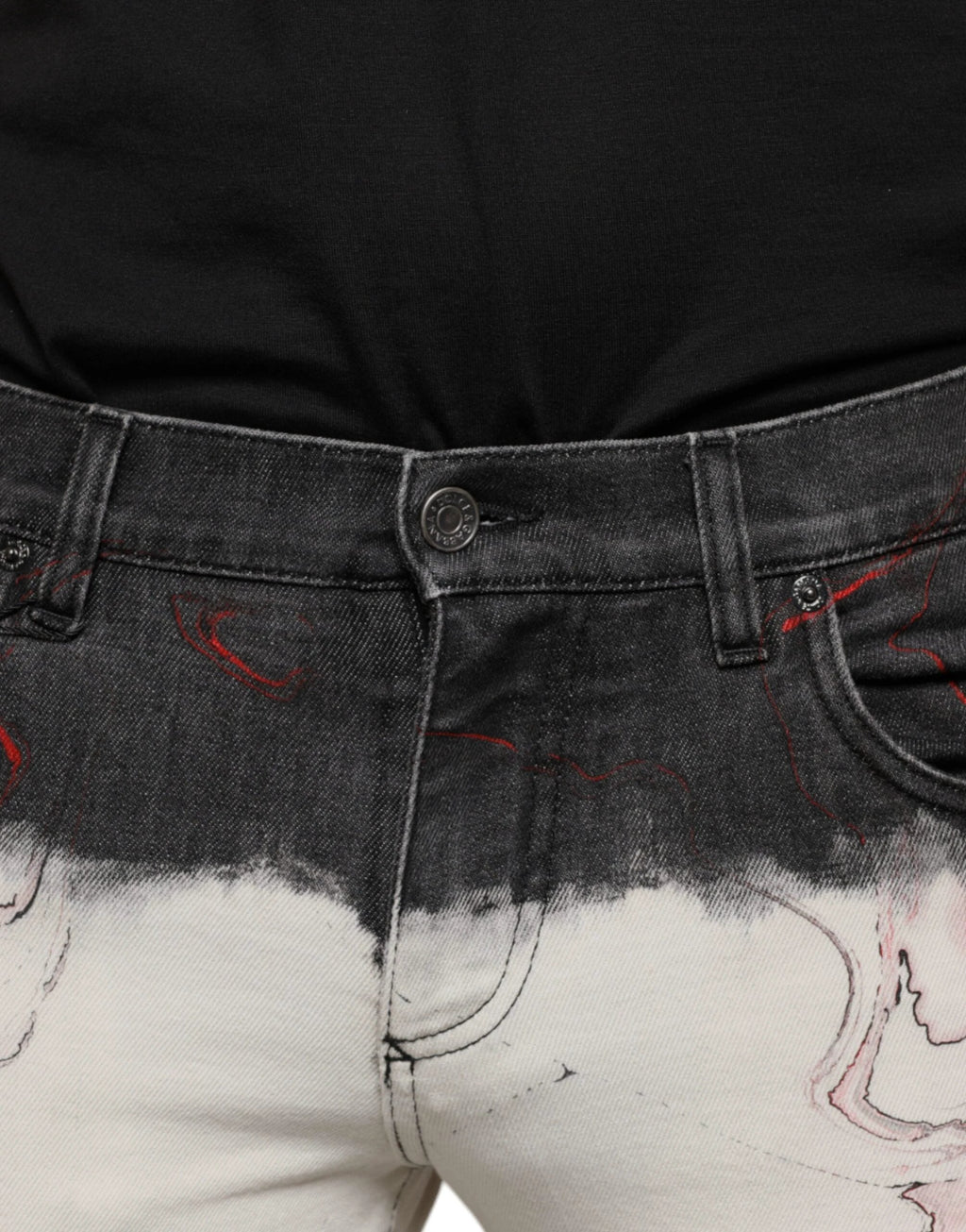 Dolce & Gabbana Black White Printed Skinny Men Denim Jeans by Dolce & Gabbana