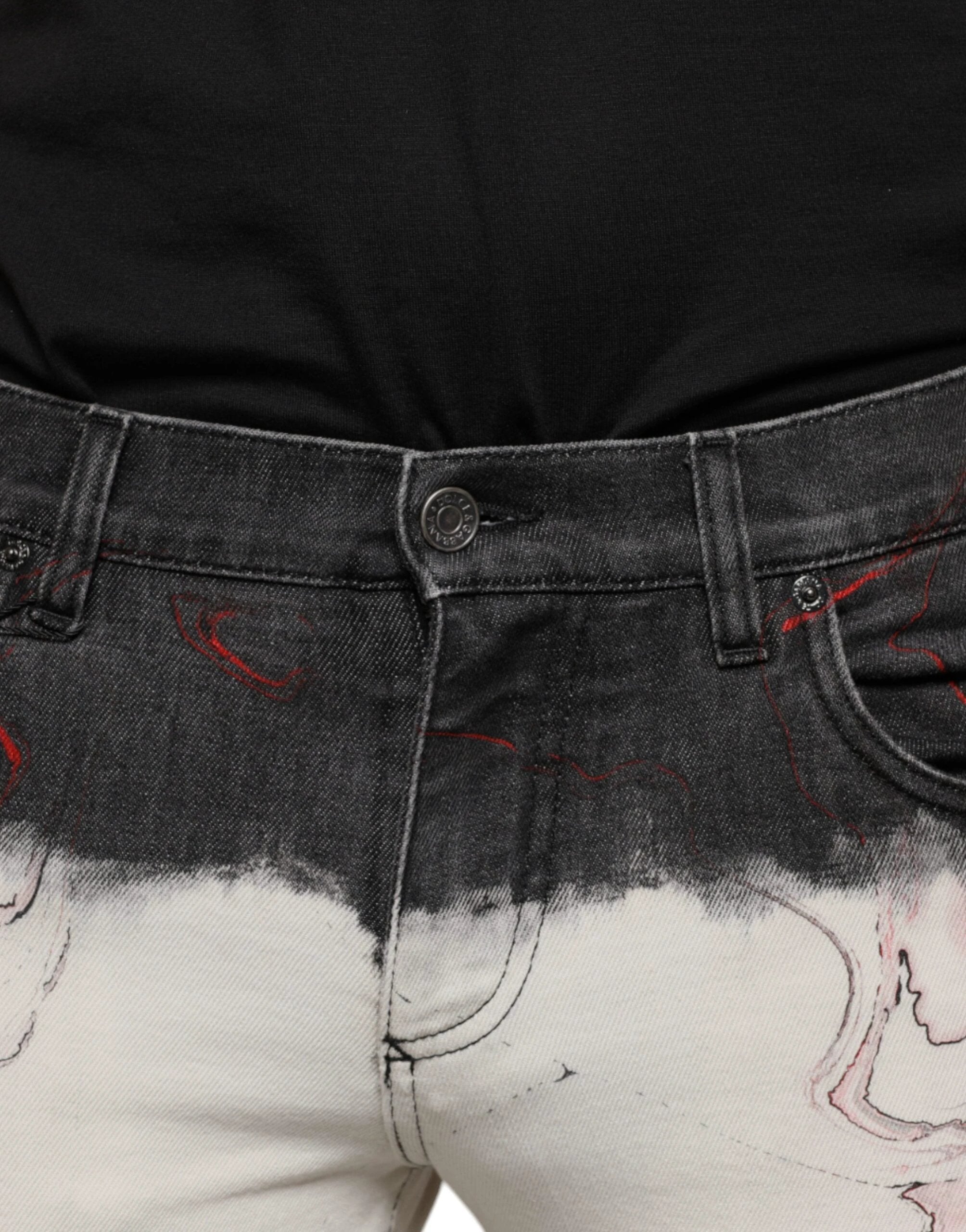 Dolce & Gabbana Black White Printed Skinny Men Denim Jeans by Dolce & Gabbana