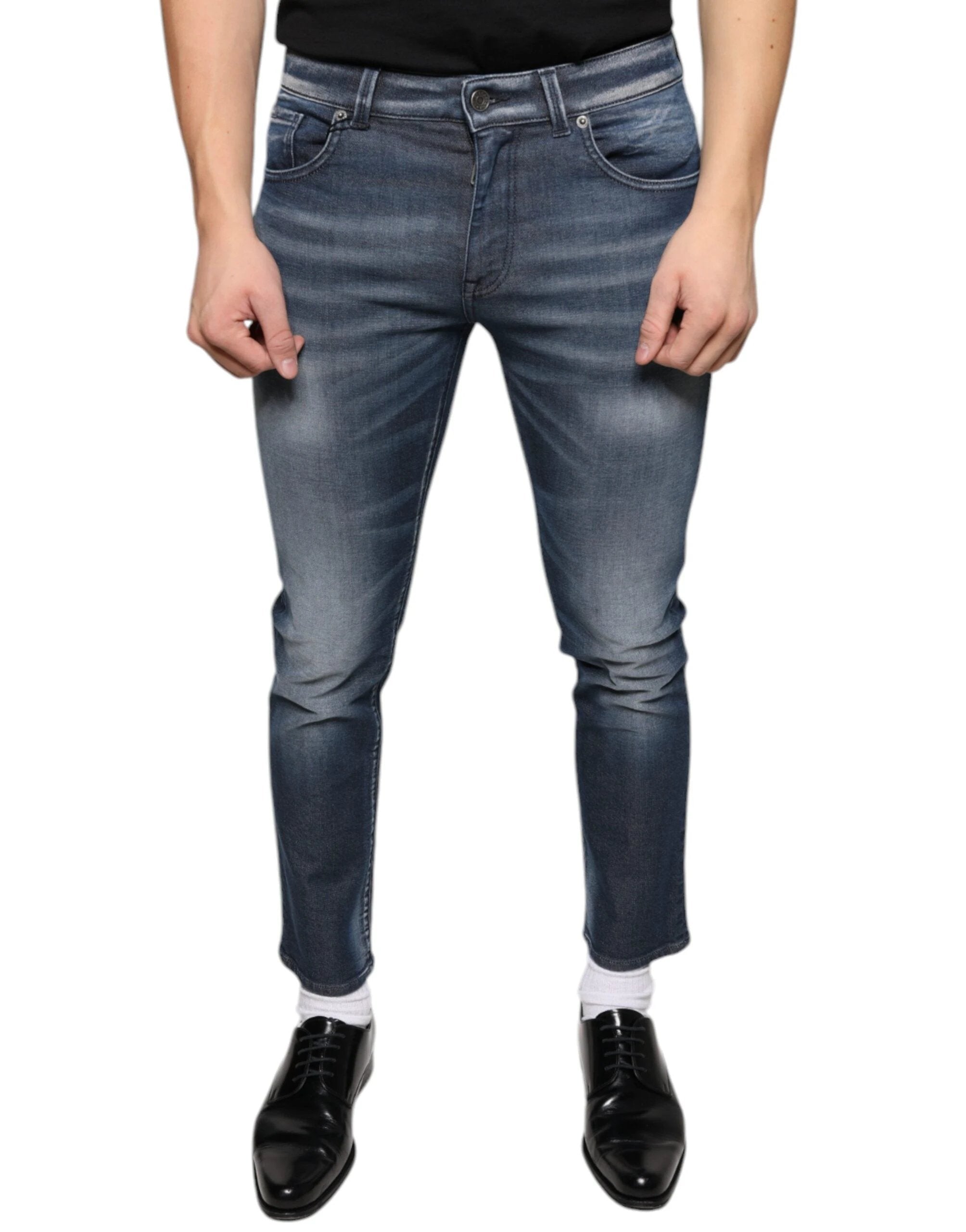 Dolce & Gabbana Dark Blue Washed Cotton Skinny Denim Jeans by Dolce & Gabbana