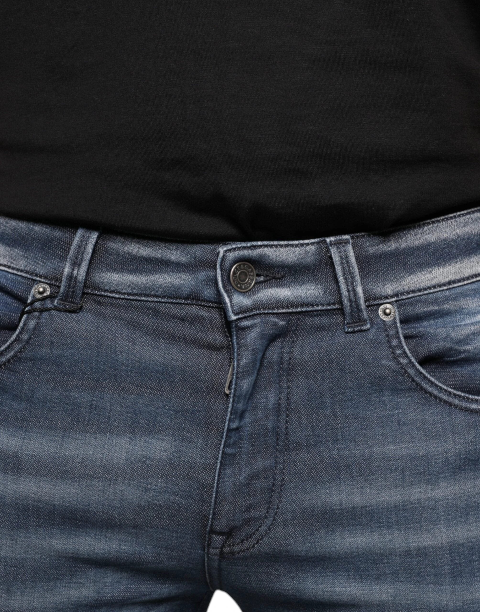 Dolce & Gabbana Dark Blue Washed Cotton Skinny Denim Jeans by Dolce & Gabbana