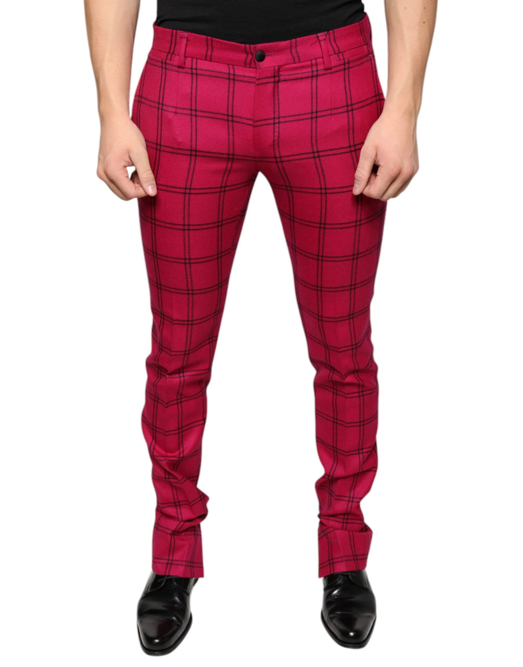 Dolce & Gabbana Pink Checkered Wool Skinny Pants by Dolce & Gabbana
