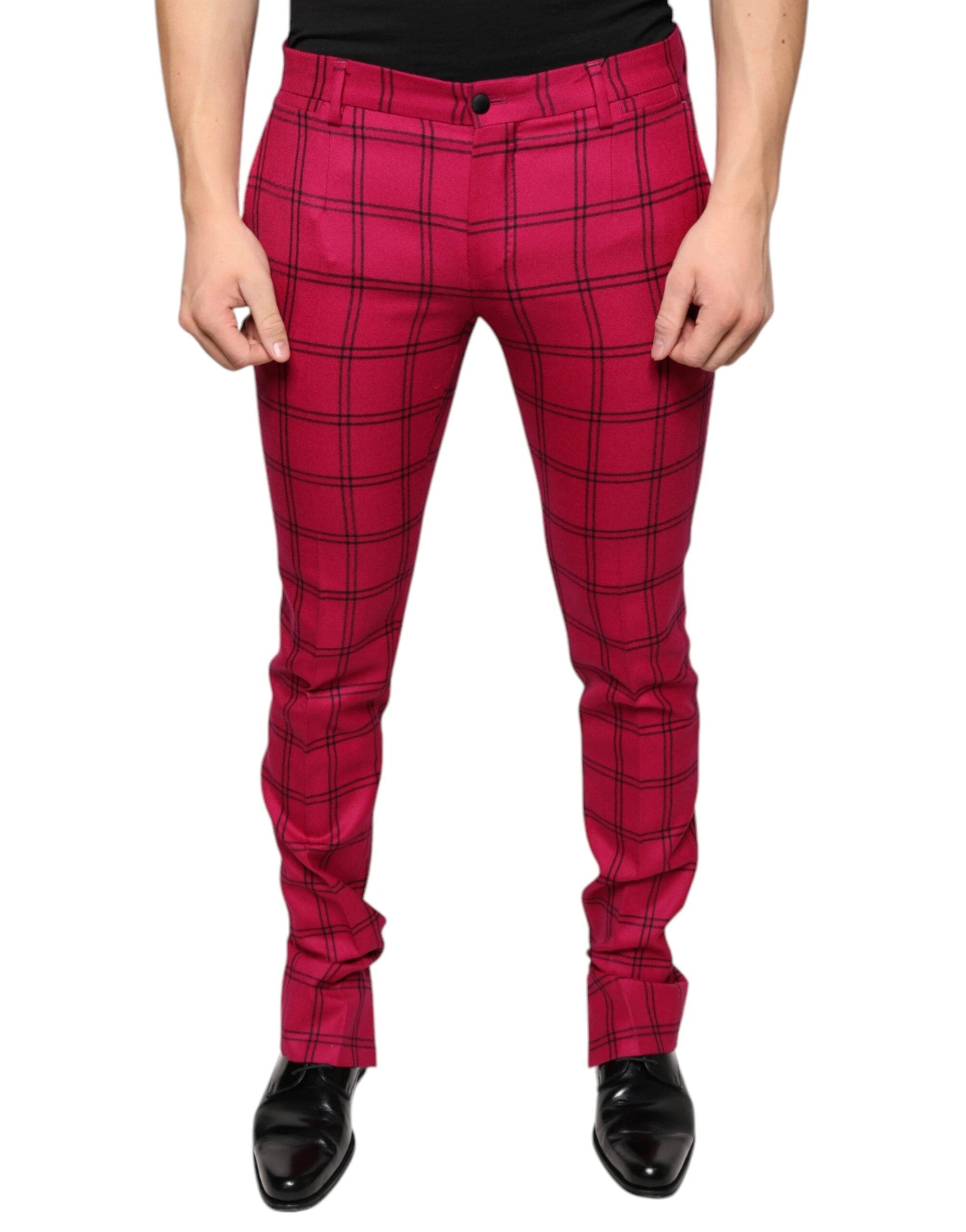 Dolce & Gabbana Pink Checkered Wool Skinny Pants by Dolce & Gabbana