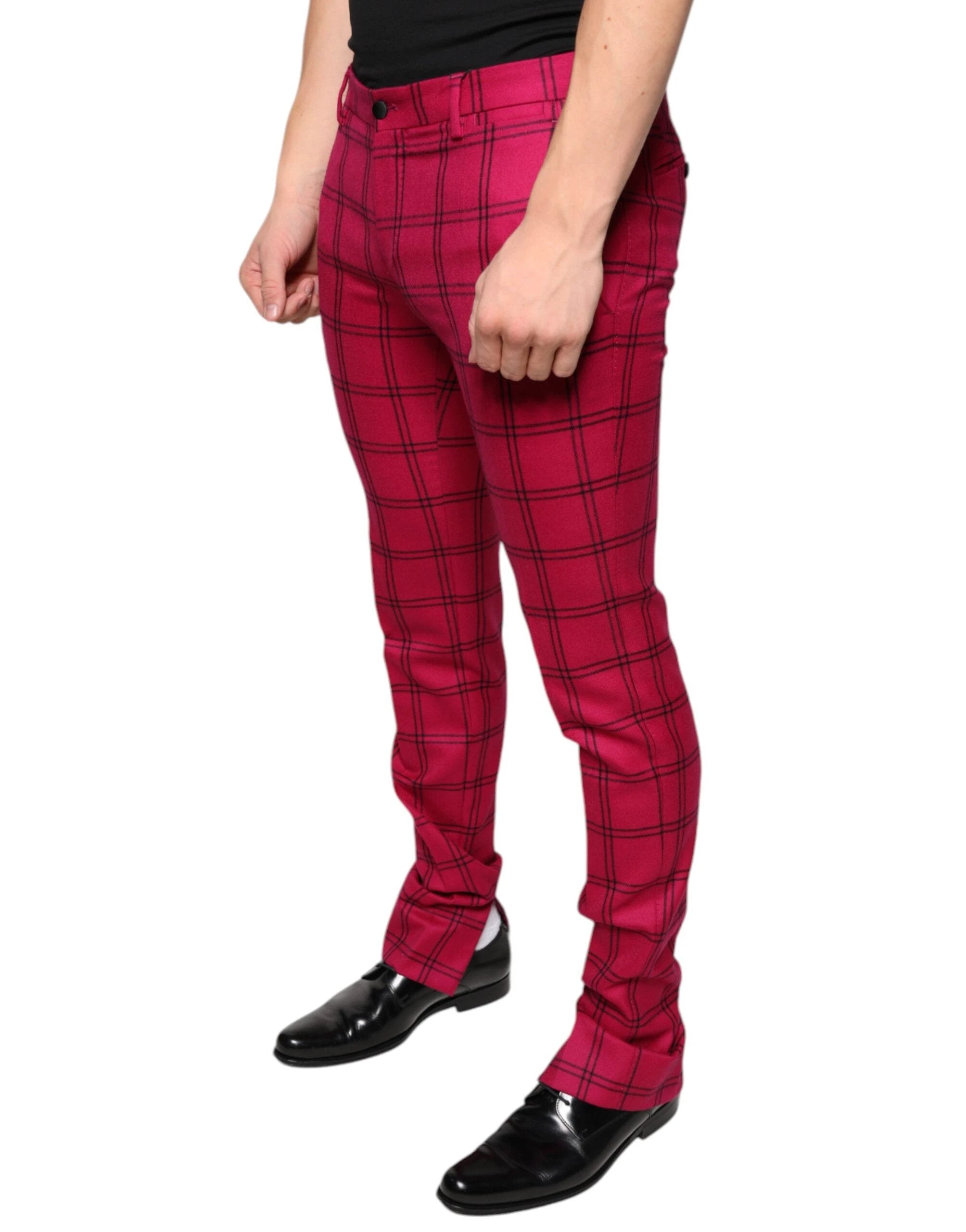 Dolce & Gabbana Pink Checkered Wool Skinny Pants by Dolce & Gabbana