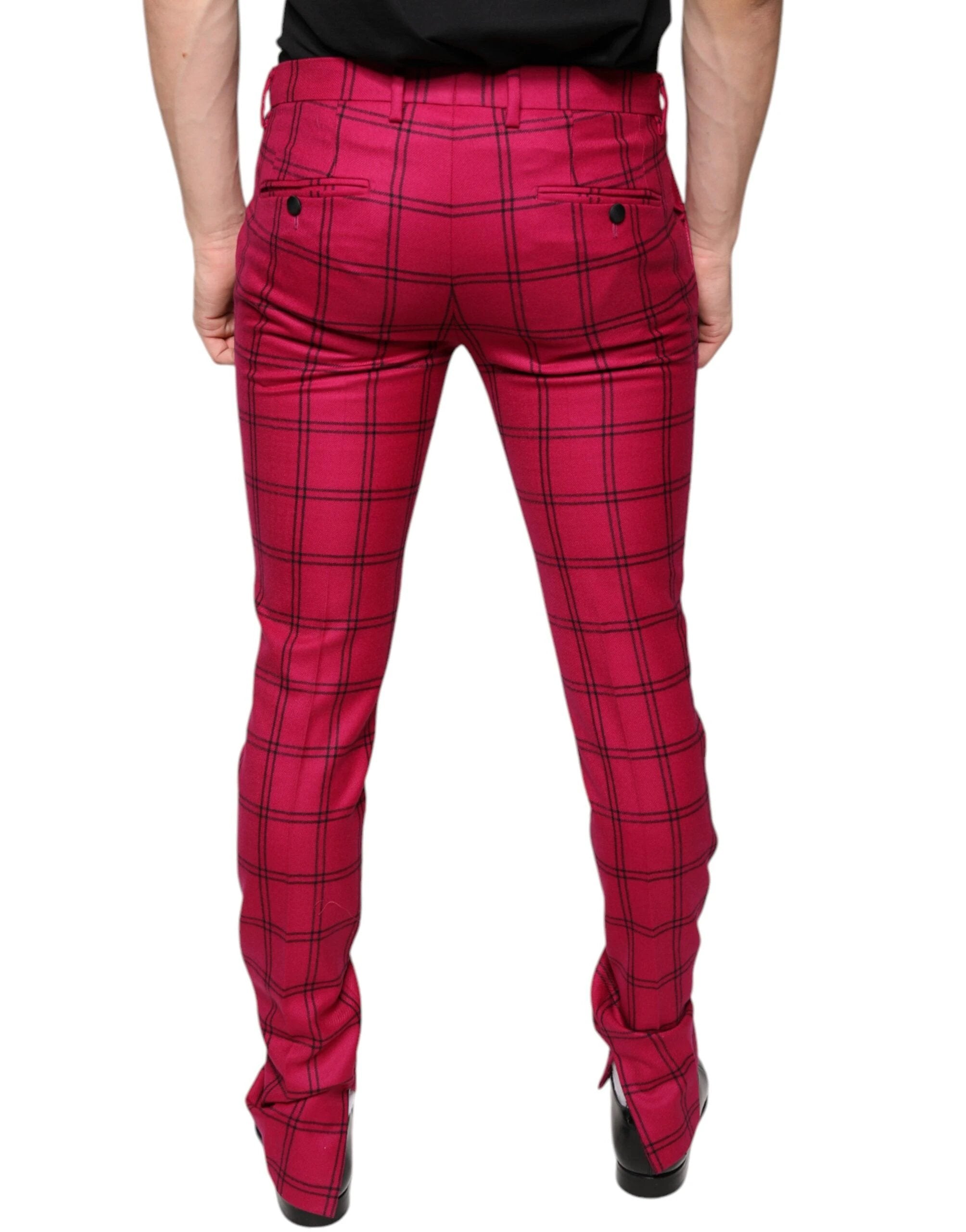Dolce & Gabbana Pink Checkered Wool Skinny Pants by Dolce & Gabbana