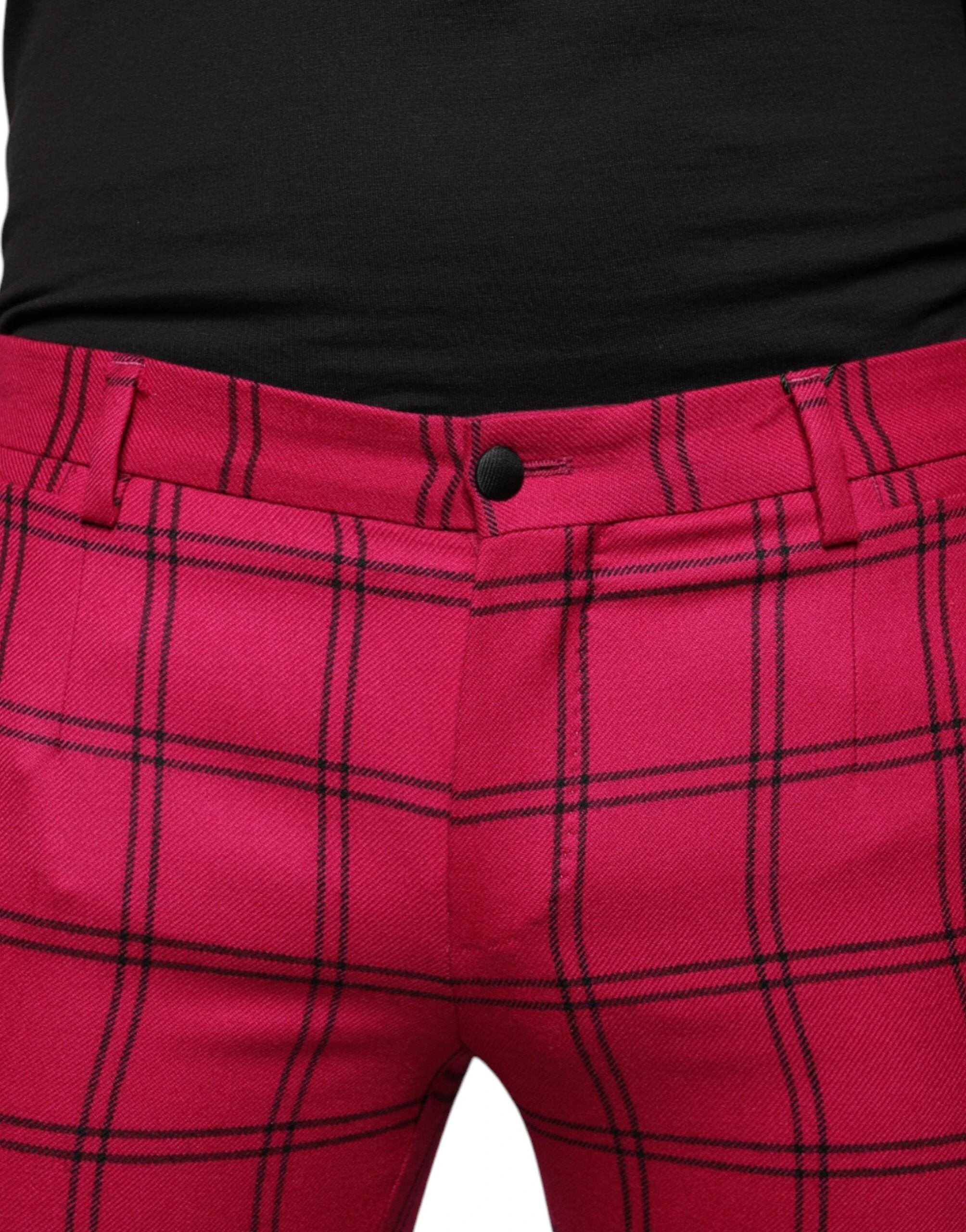 Dolce & Gabbana Pink Checkered Wool Skinny Pants by Dolce & Gabbana