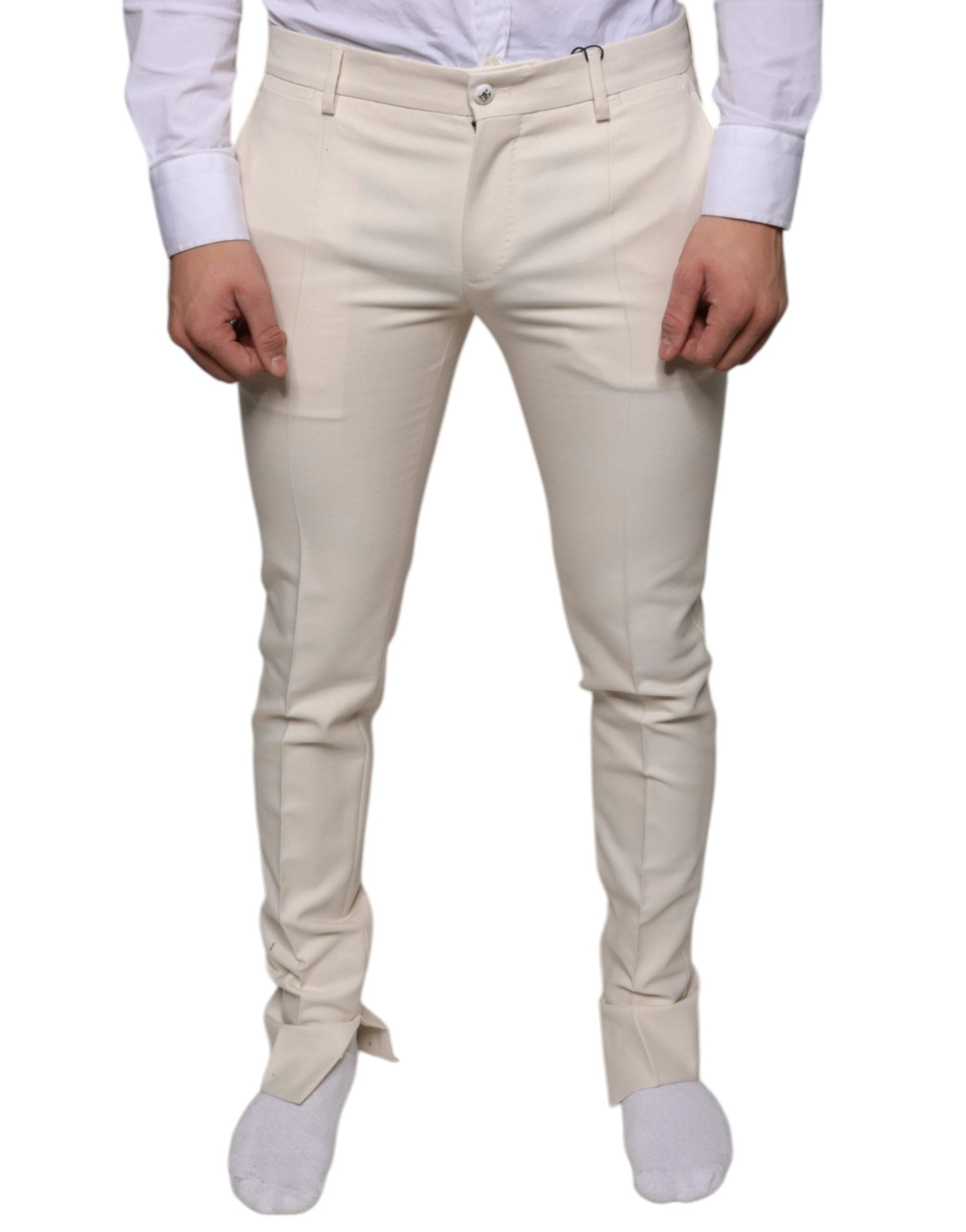 Dolce & Gabbana Off White Chino Wool Skinny Pants by Dolce & Gabbana