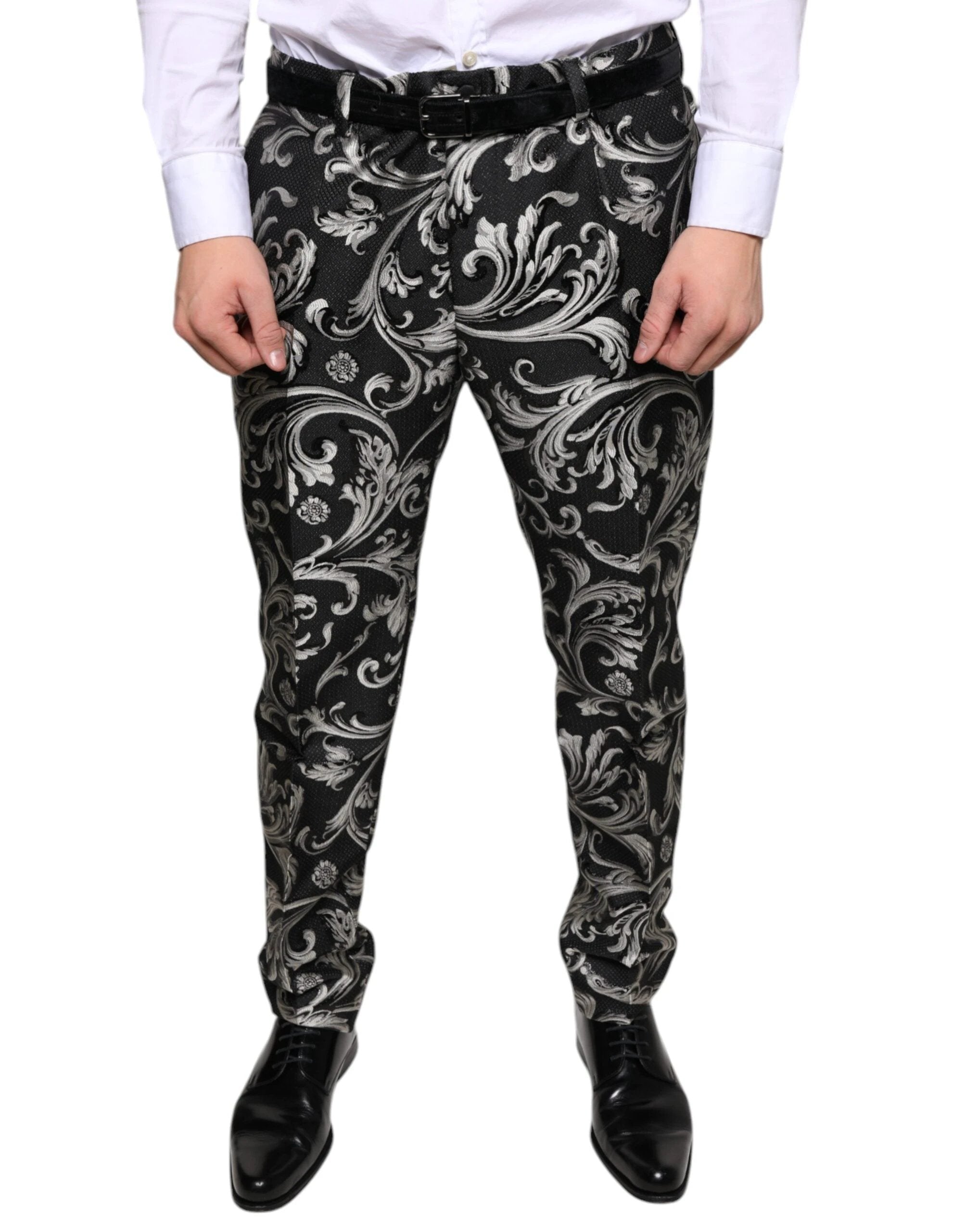 Dolce & Gabbana Black Jacquard Skinny Dress Pants by Dolce & Gabbana