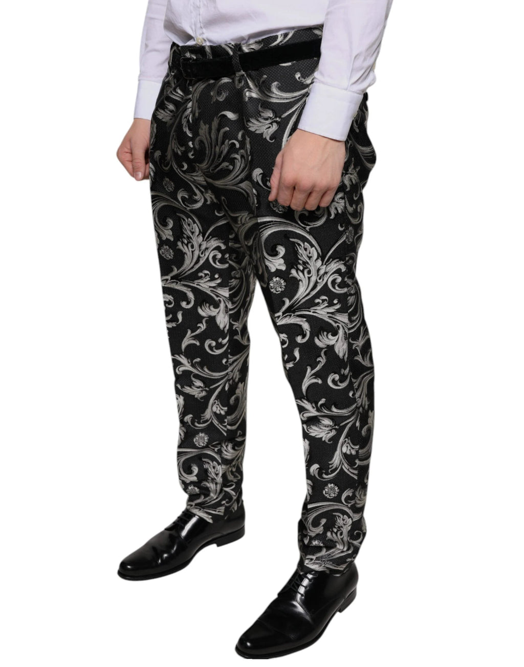 Dolce & Gabbana Black Jacquard Skinny Dress Pants by Dolce & Gabbana