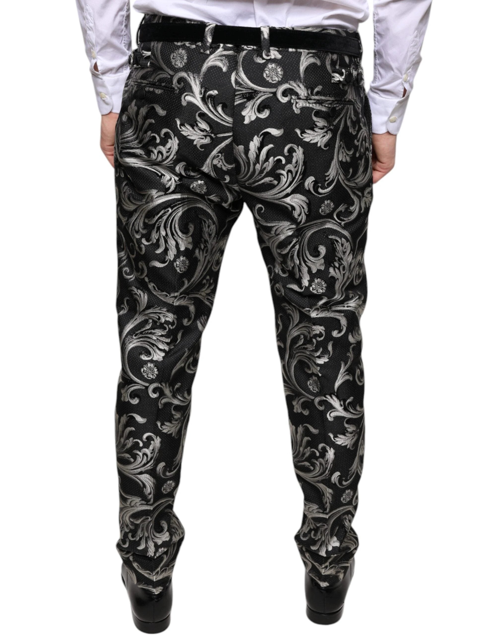 Dolce & Gabbana Black Jacquard Skinny Dress Pants by Dolce & Gabbana