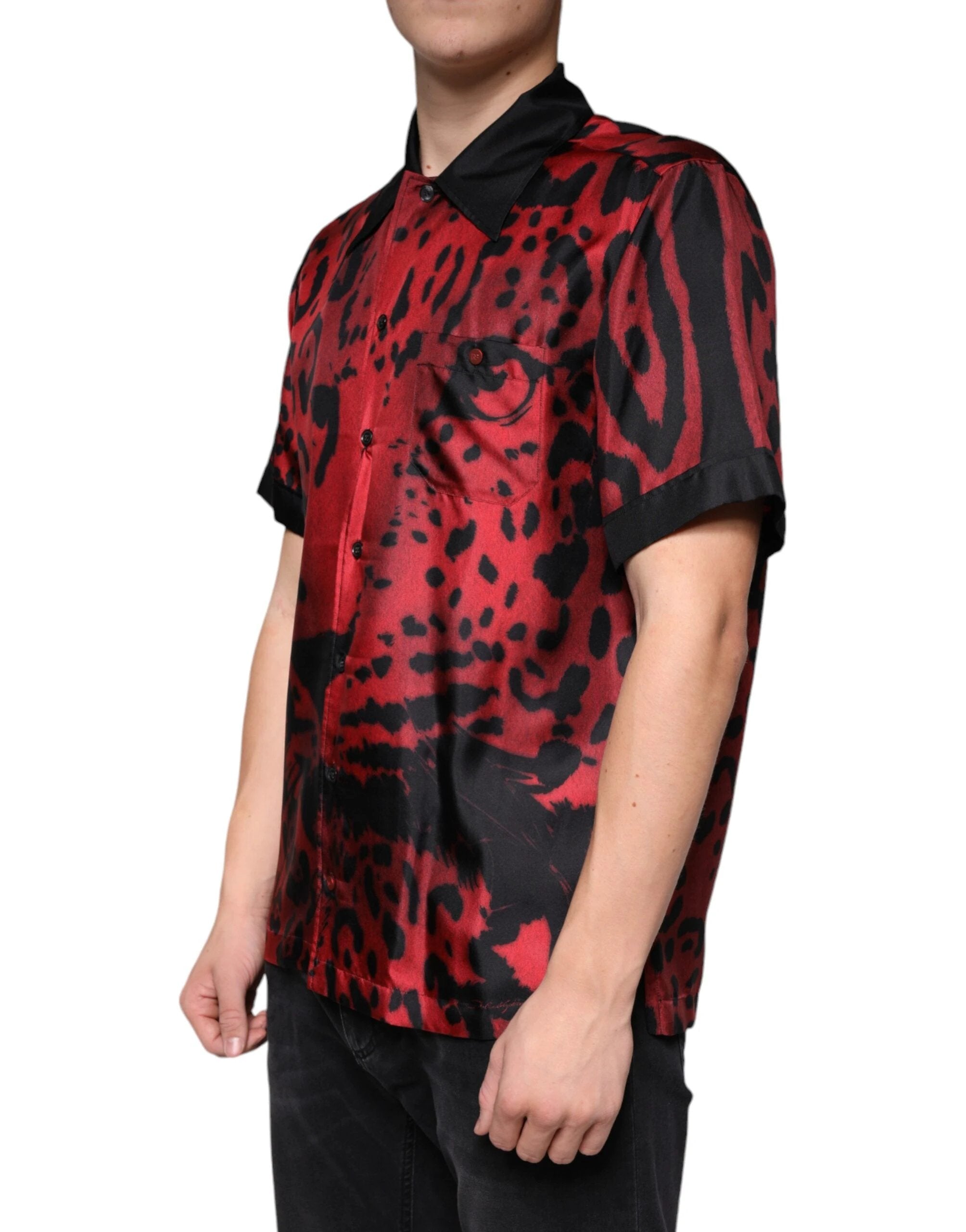 Dolce & Gabbana Red Leopard Silk Button Down Casual Shirt by Dolce & Gabbana