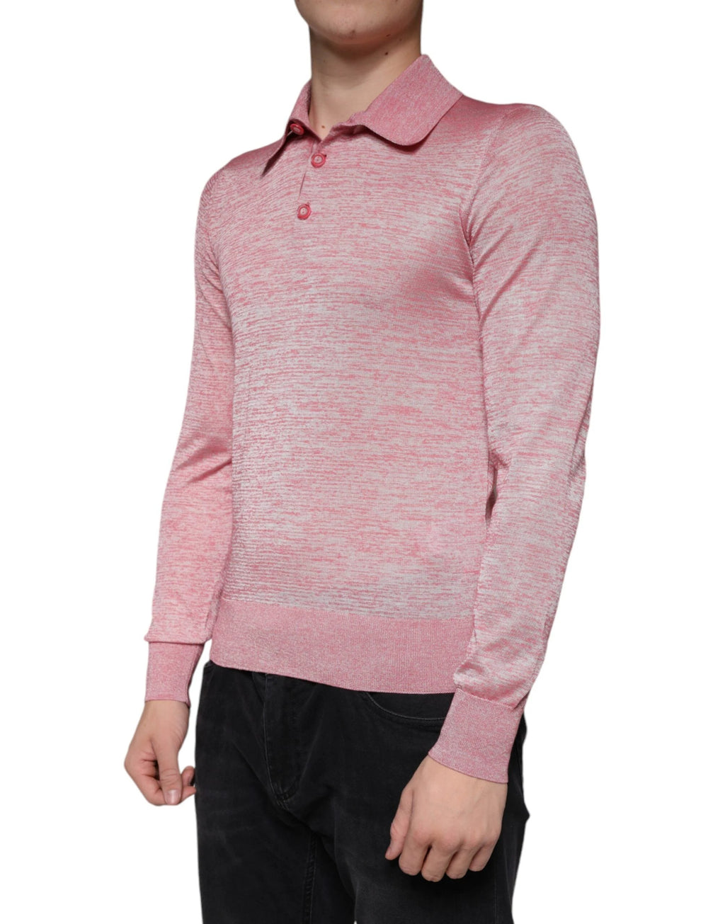 Dolce & Gabbana Pink Polyester Long Sleeve Men Polo T-shirt by Dolce & Gabbana