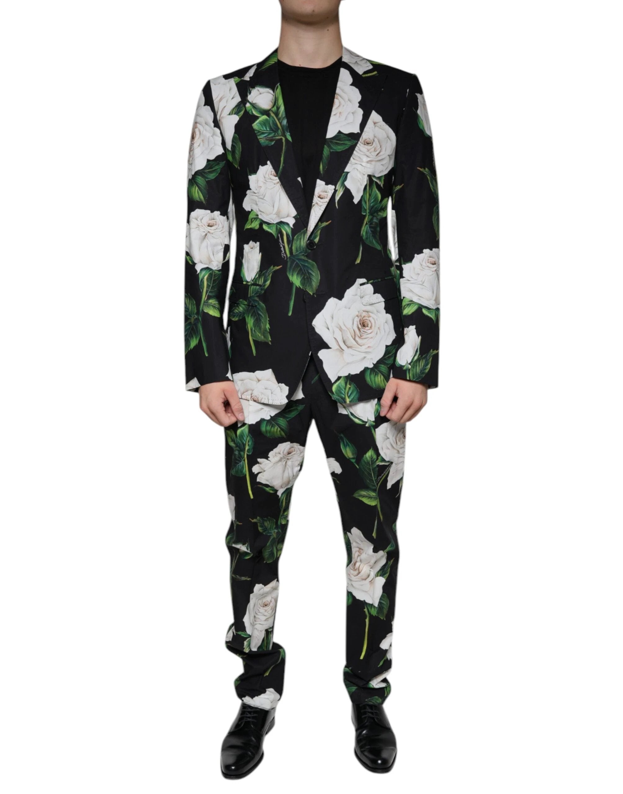 Dolce & Gabbana Black Rose Cotton Men Formal 2 Piece Suit by Dolce & Gabbana