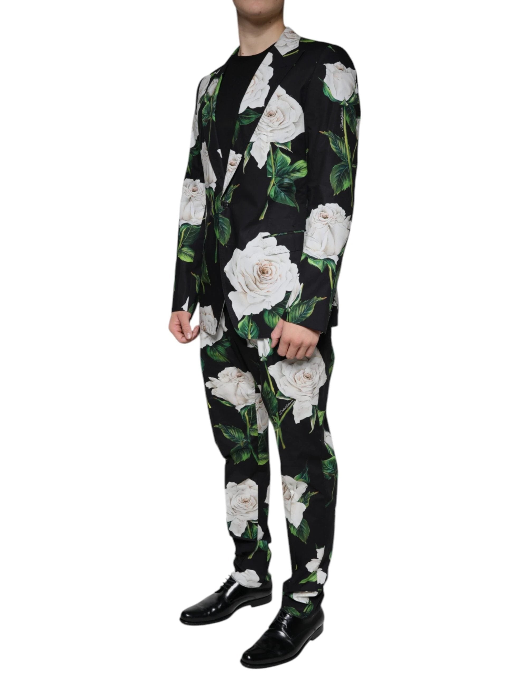 Dolce & Gabbana Black Rose Cotton Men Formal 2 Piece Suit by Dolce & Gabbana