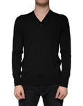 Dolce & Gabbana Black Embellished V-neck Pullover Sweater by Dolce & Gabbana