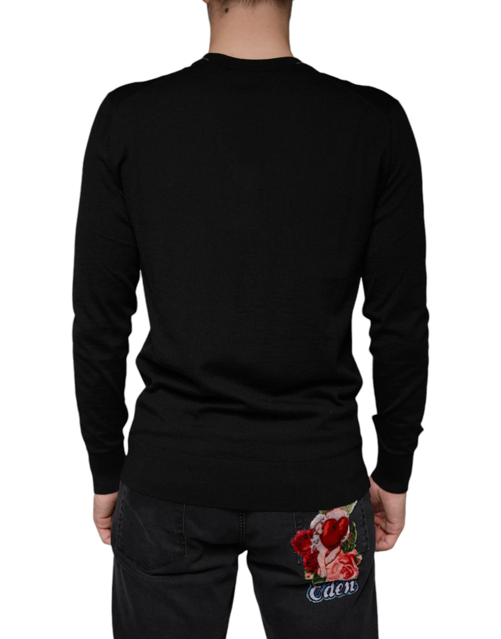 Dolce & Gabbana Black Embellished V-neck Pullover Sweater by Dolce & Gabbana