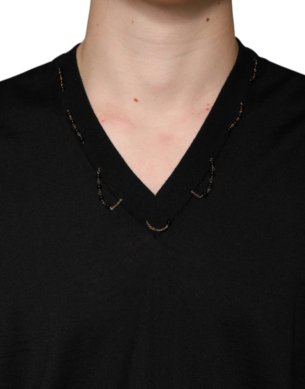 Dolce & Gabbana Black Embellished V-neck Pullover Sweater by Dolce & Gabbana