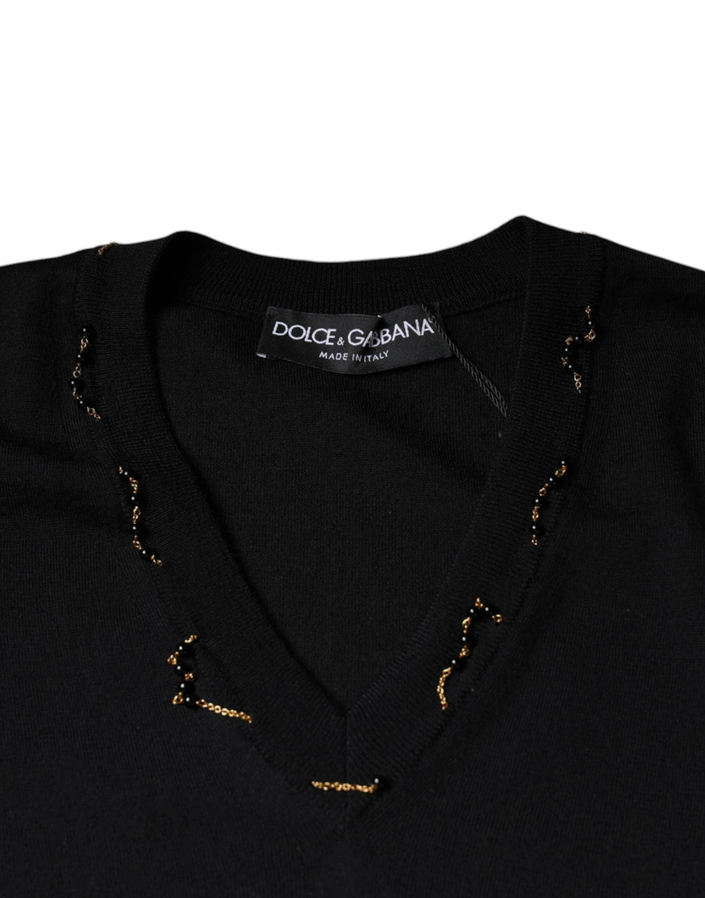 Dolce & Gabbana Black Embellished V-neck Pullover Sweater by Dolce & Gabbana