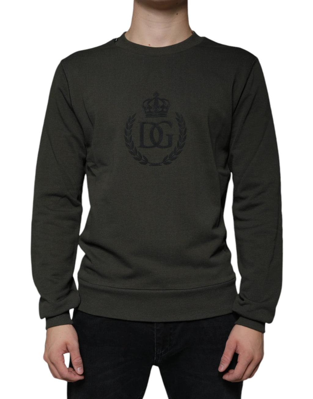 Dolce & Gabbana Army Green DG Crown Crew Neck Pullover Sweater by Dolce & Gabbana