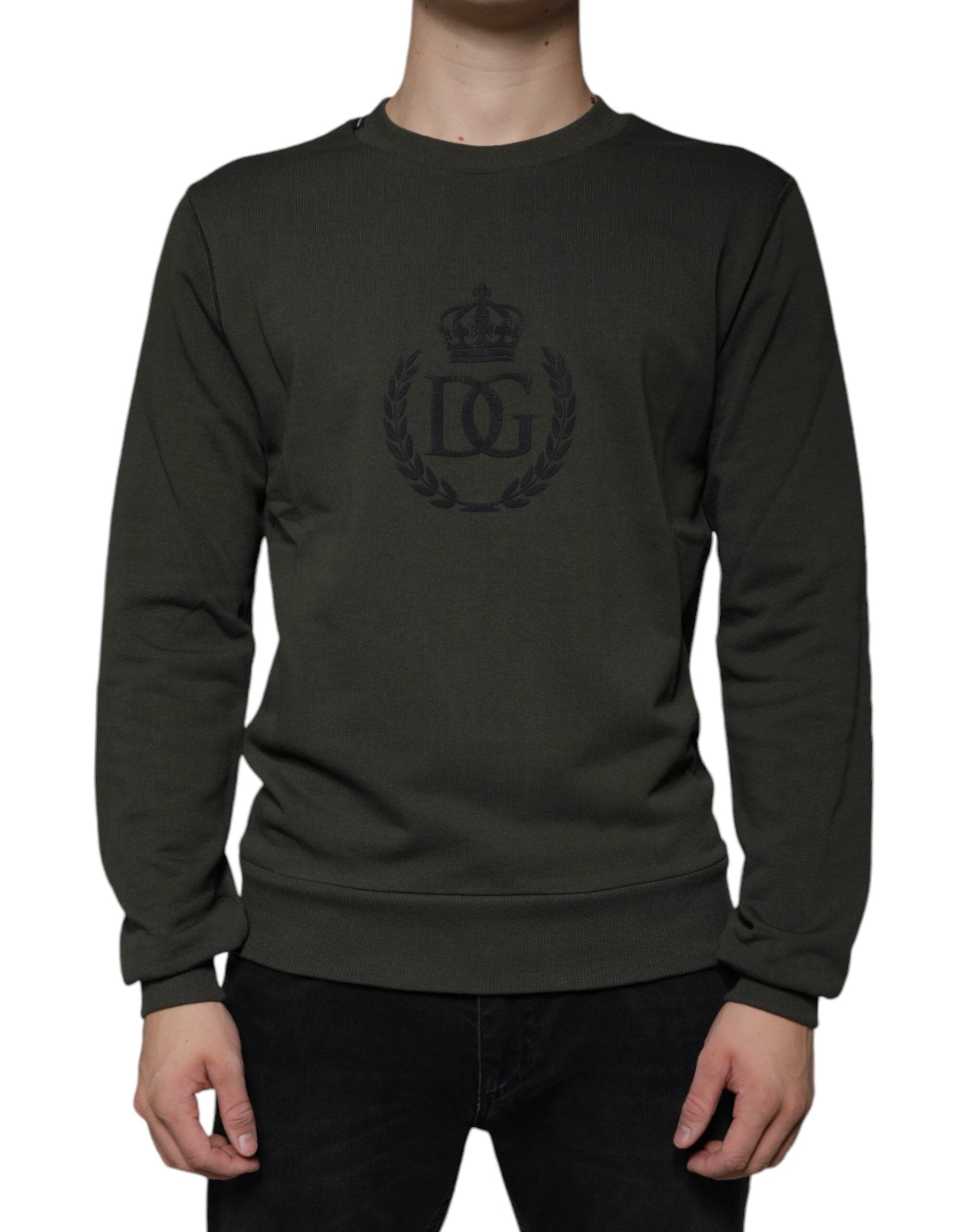 Dolce & Gabbana Army Green DG Crown Crew Neck Pullover Sweater by Dolce & Gabbana