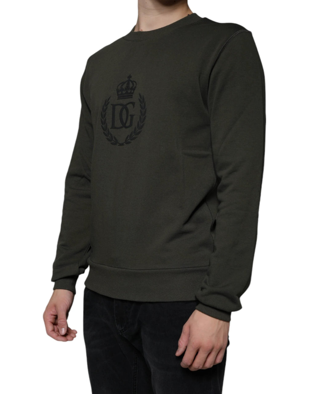 Dolce & Gabbana Army Green DG Crown Crew Neck Pullover Sweater by Dolce & Gabbana