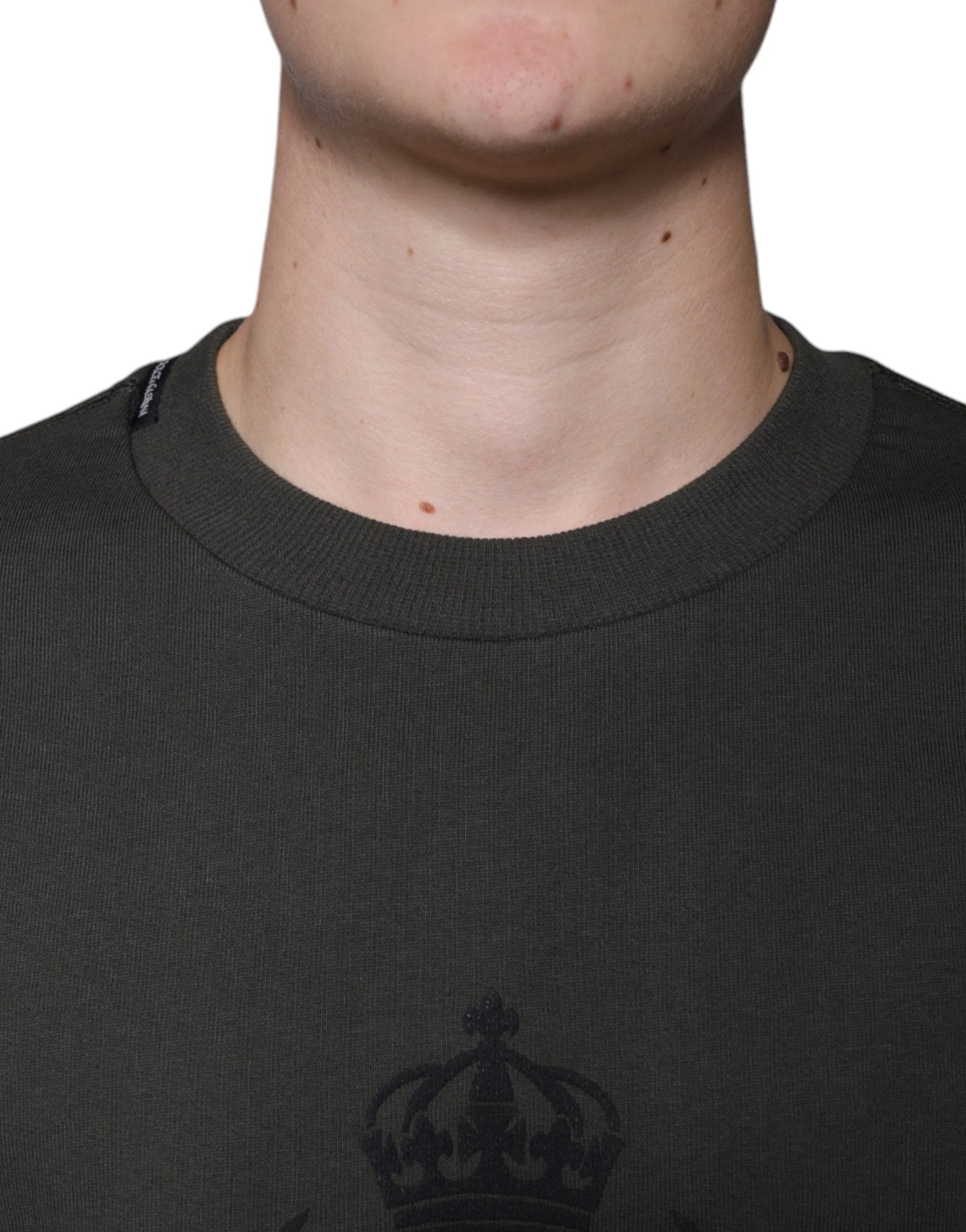 Dolce & Gabbana Army Green DG Crown Crew Neck Pullover Sweater by Dolce & Gabbana
