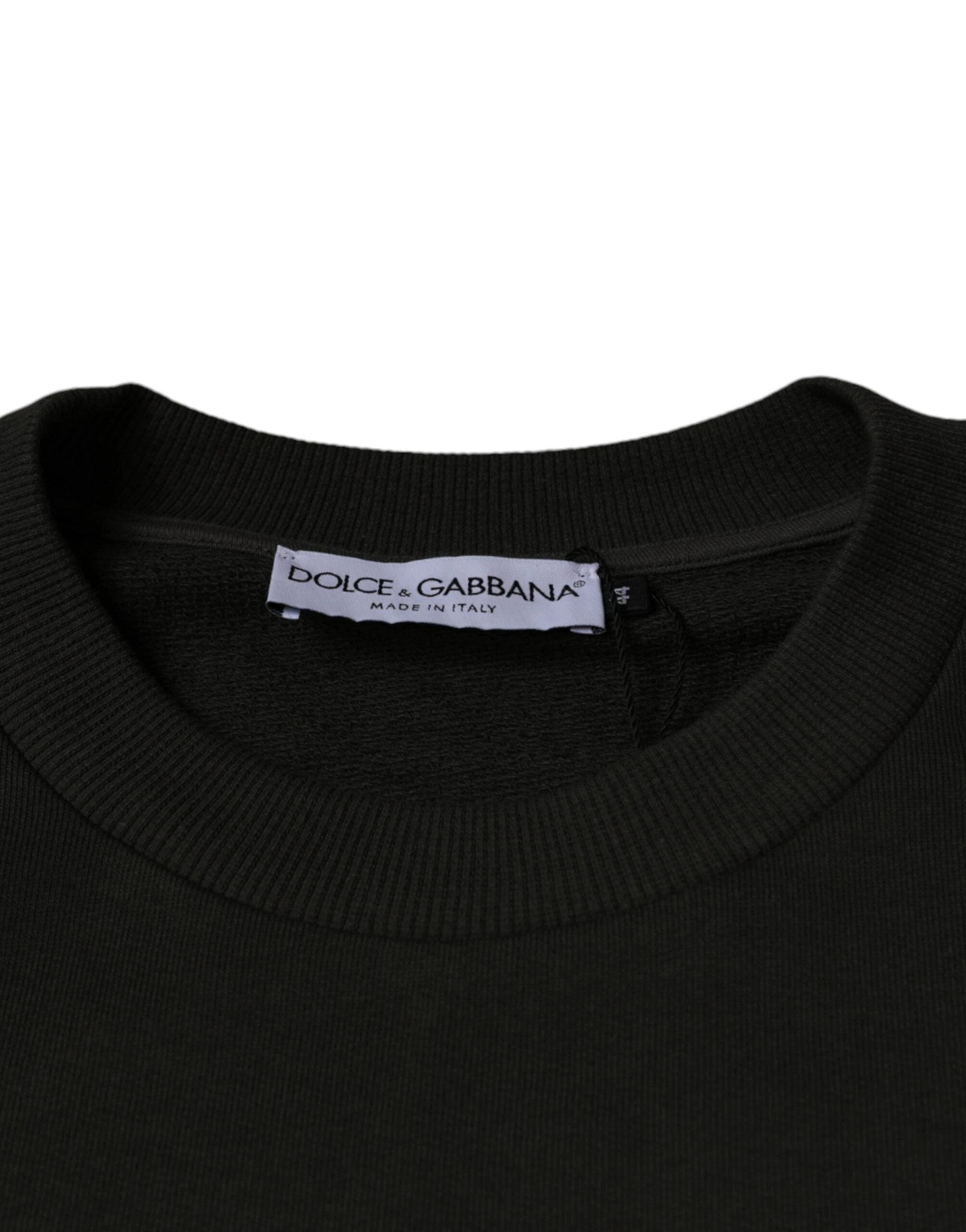 Dolce & Gabbana Army Green DG Crown Crew Neck Pullover Sweater by Dolce & Gabbana