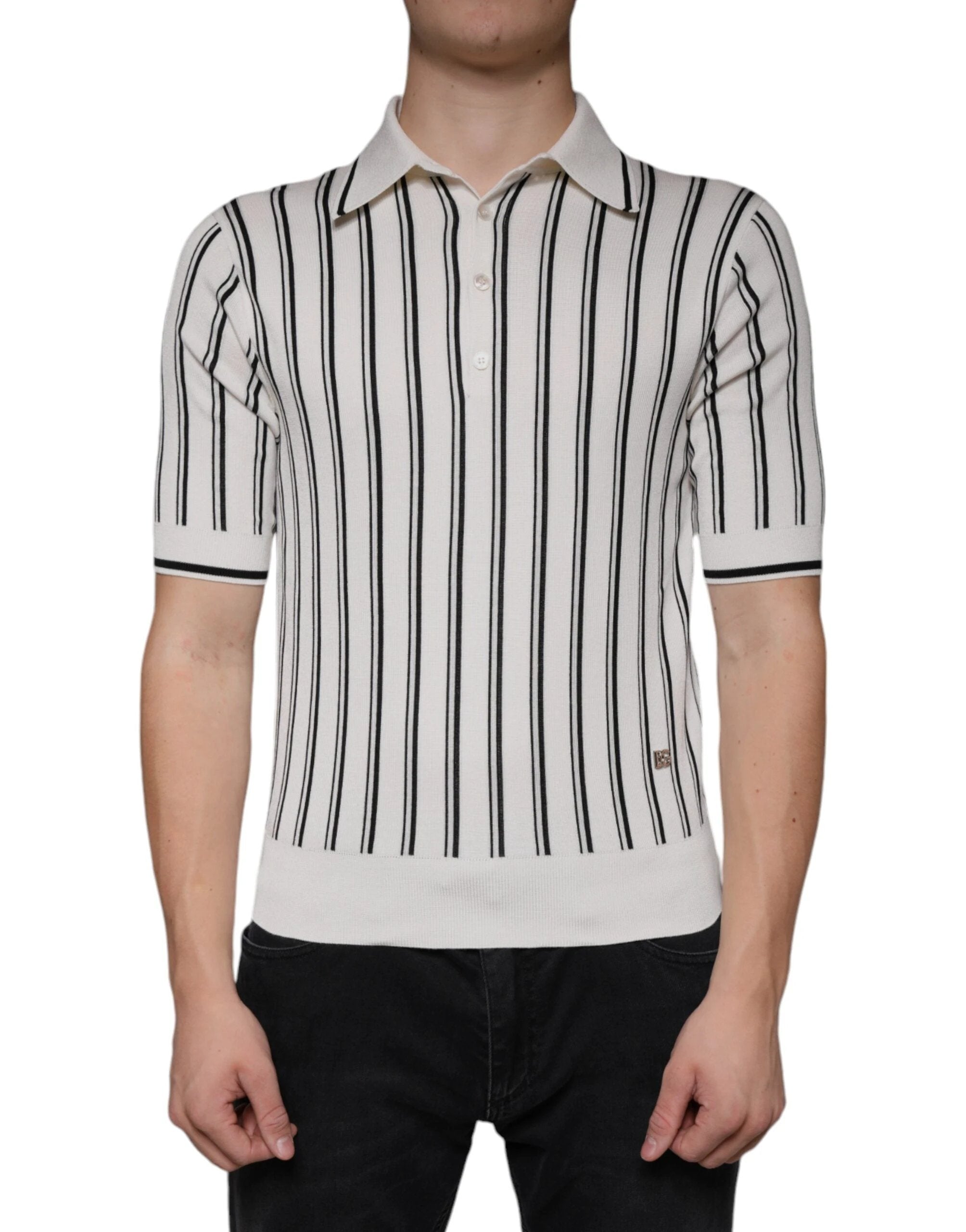 Dolce & Gabbana White Black Stripe Polo Short Sleeve T-shirt by Dolce & Gabbana