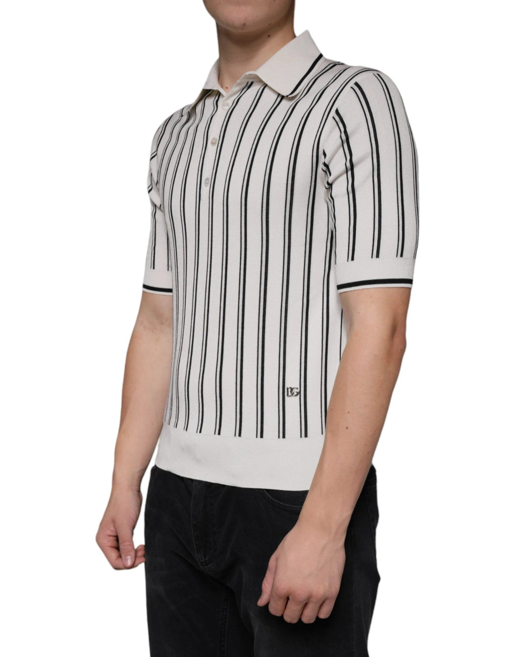 Dolce & Gabbana White Black Stripe Polo Short Sleeve T-shirt by Dolce & Gabbana