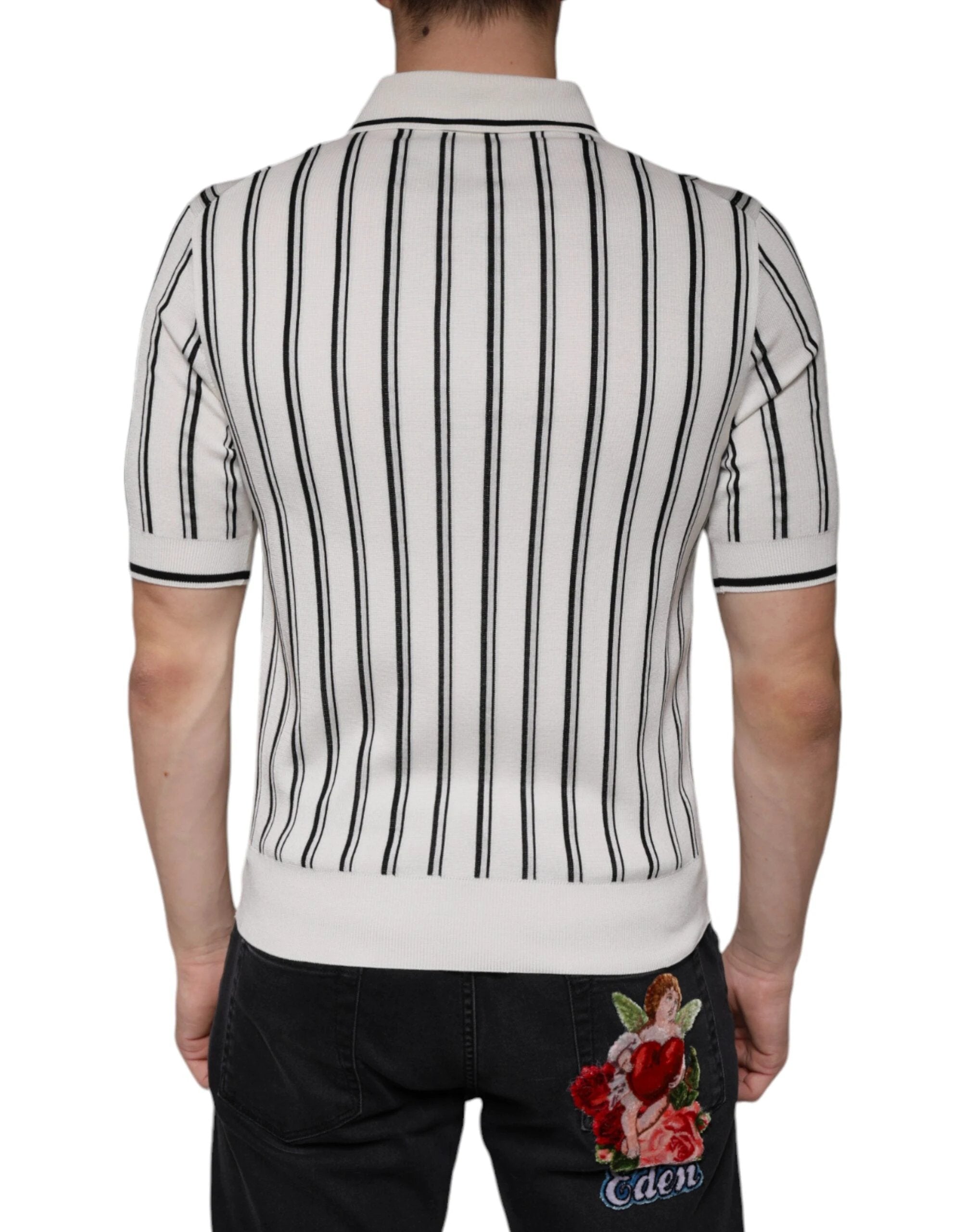Dolce & Gabbana White Black Stripe Polo Short Sleeve T-shirt by Dolce & Gabbana