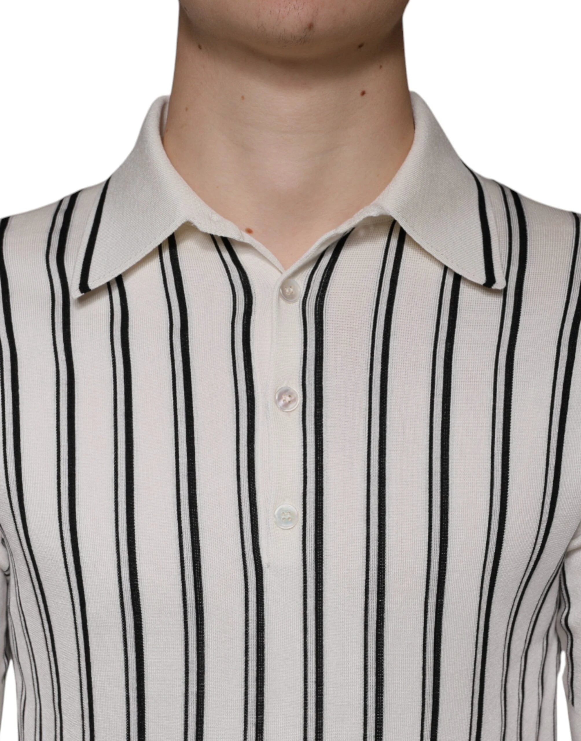 Dolce & Gabbana White Black Stripe Polo Short Sleeve T-shirt by Dolce & Gabbana